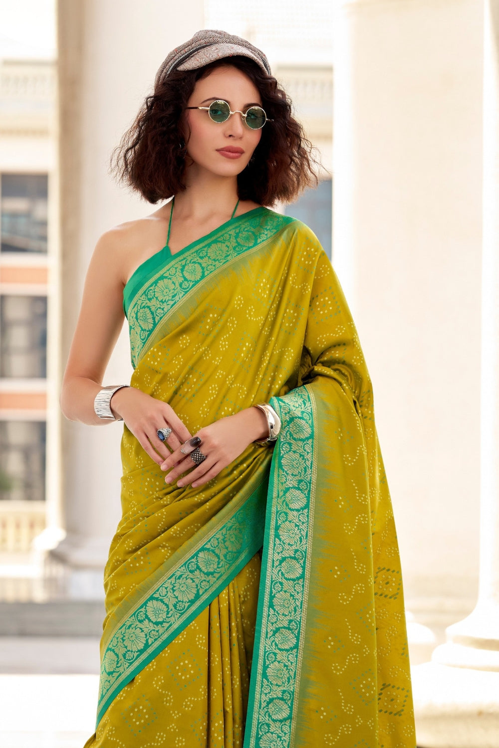 Olive Banarasi Ikkat Saree