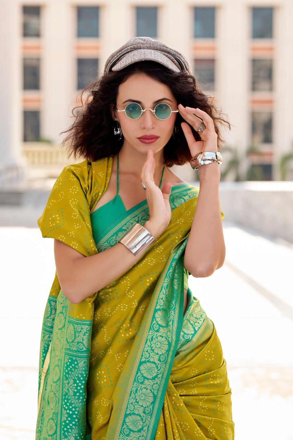 Olive Banarasi Ikkat Saree