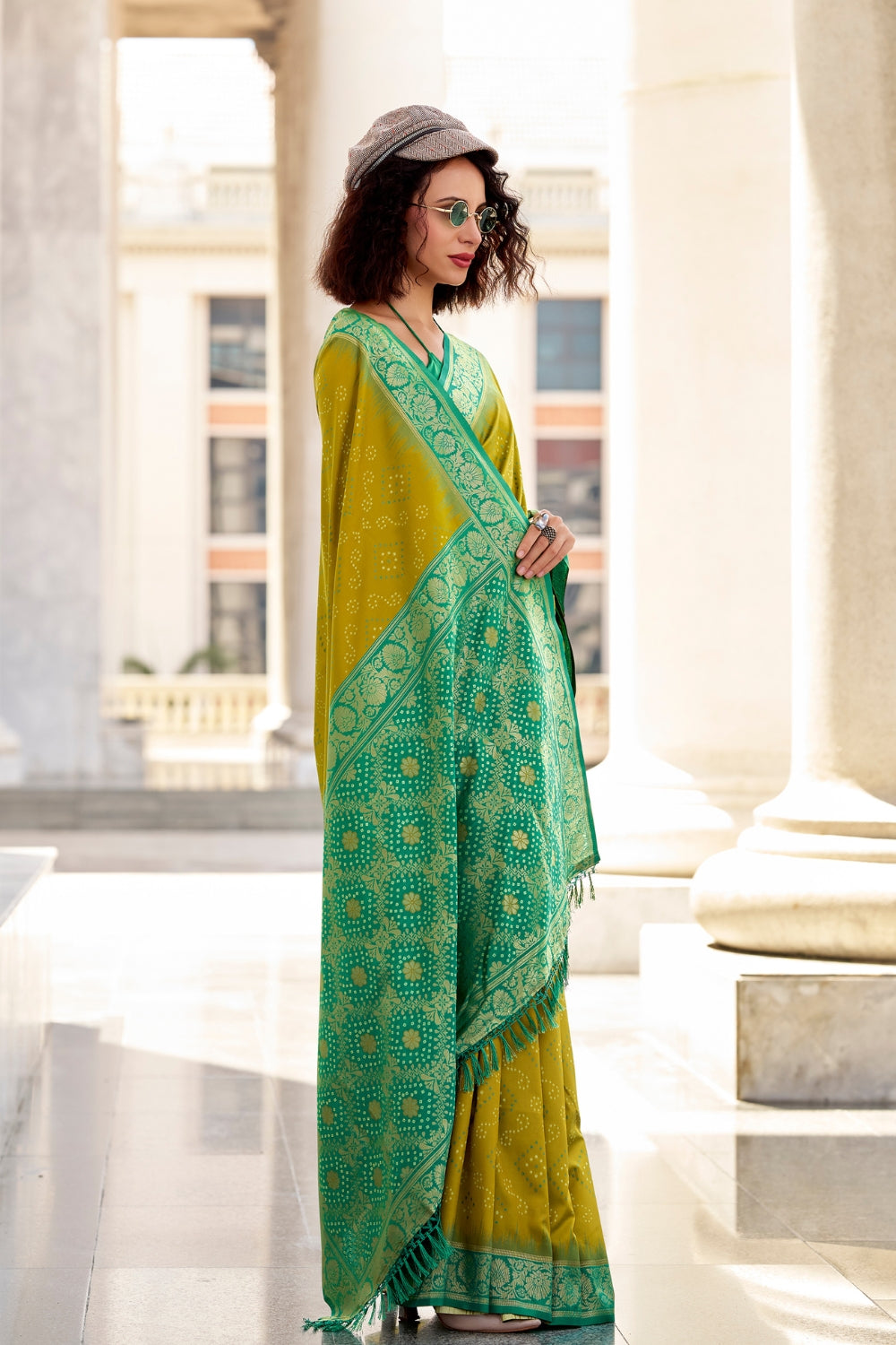 Olive Banarasi Ikkat Saree