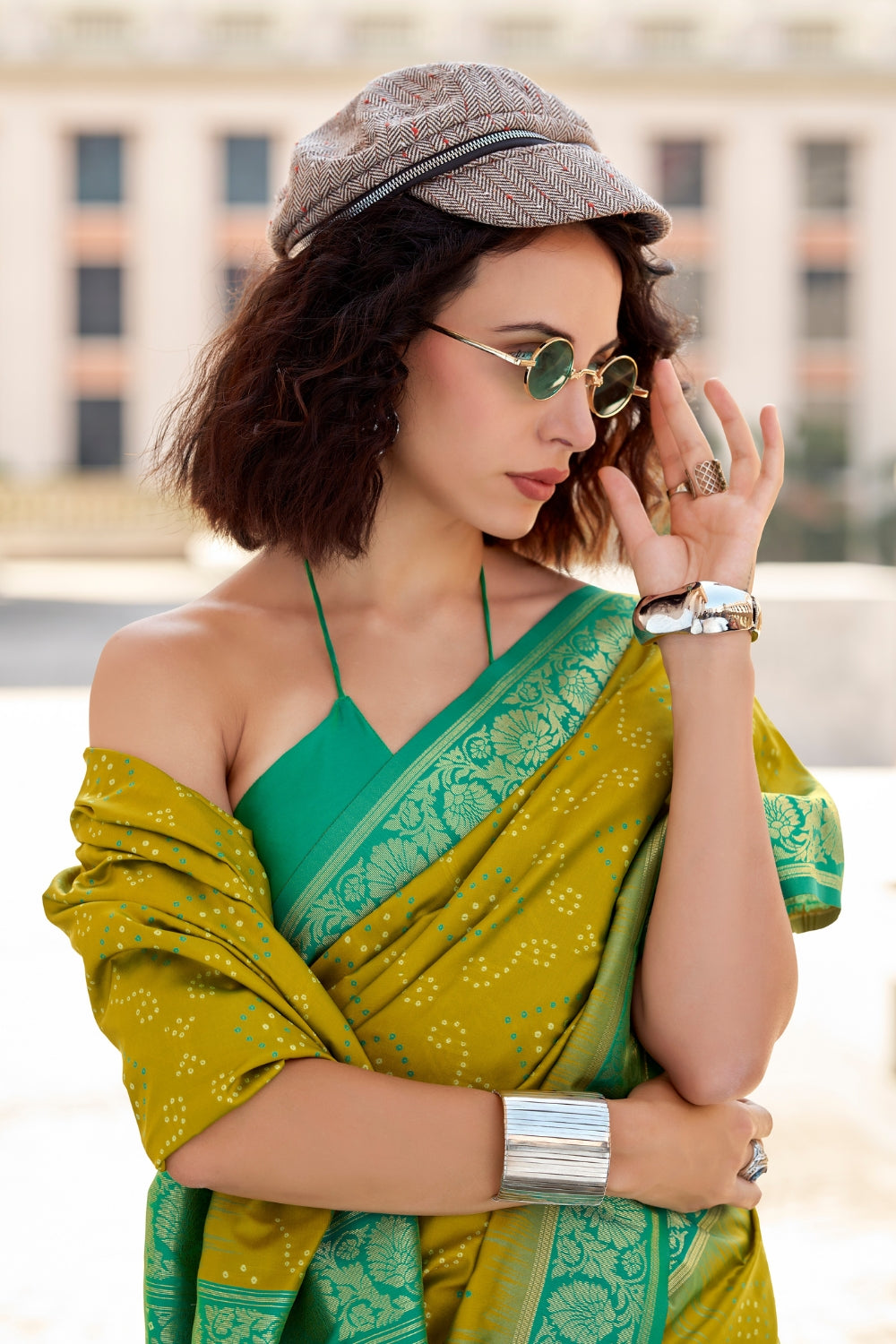 Olive Banarasi Ikkat Saree