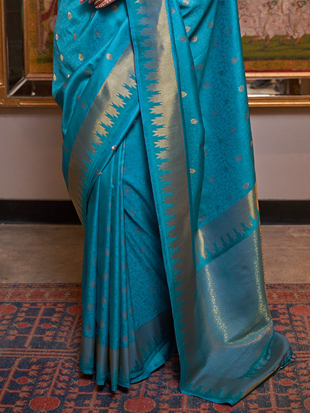 SKY BLUE HANDLOOM WEAVING SILK SAREE WITH HEAVY BLOUSE