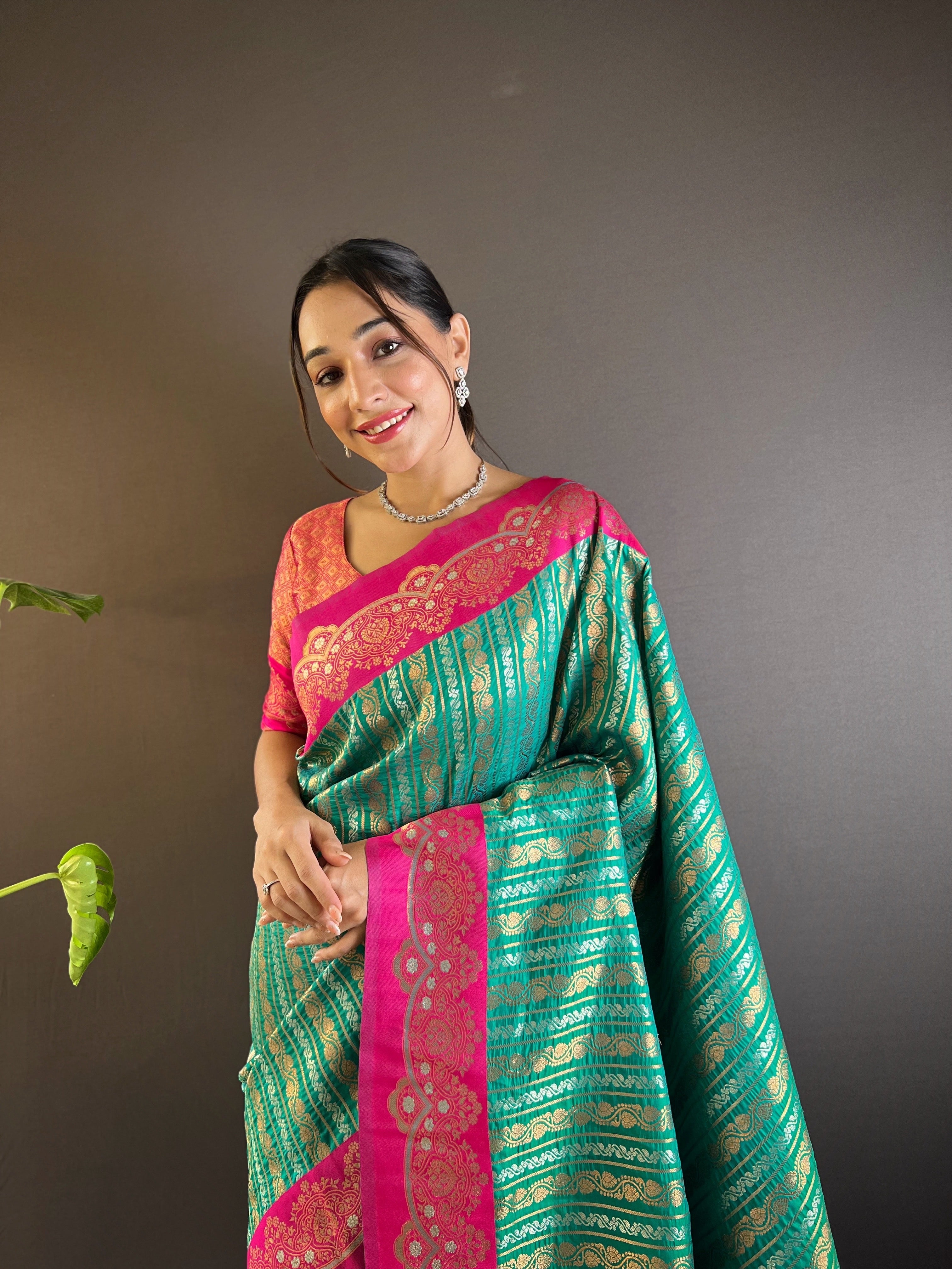 Teal Soft Silk Zari Border Saree