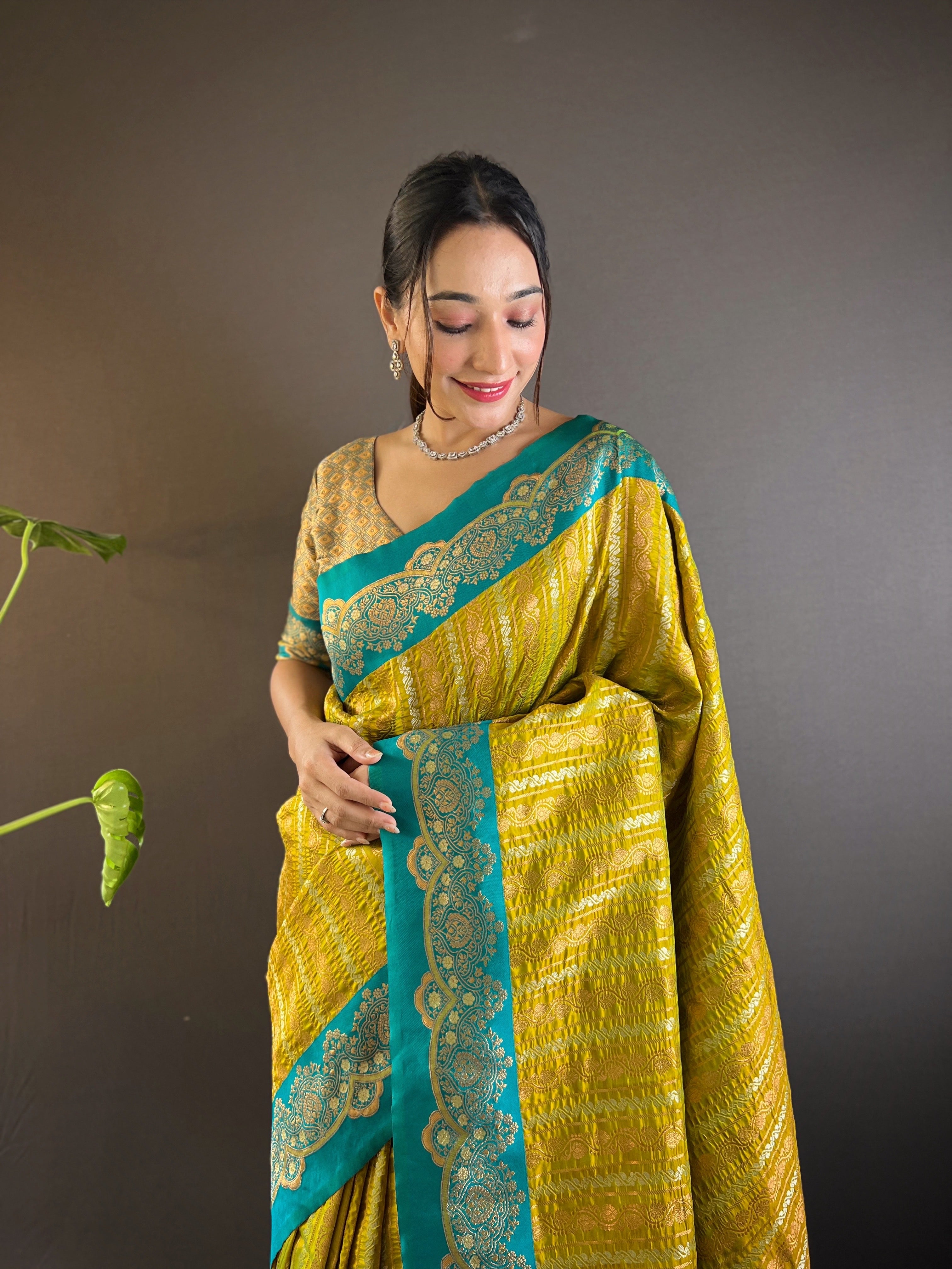 Mahendi Soft Silk Zari Border Saree