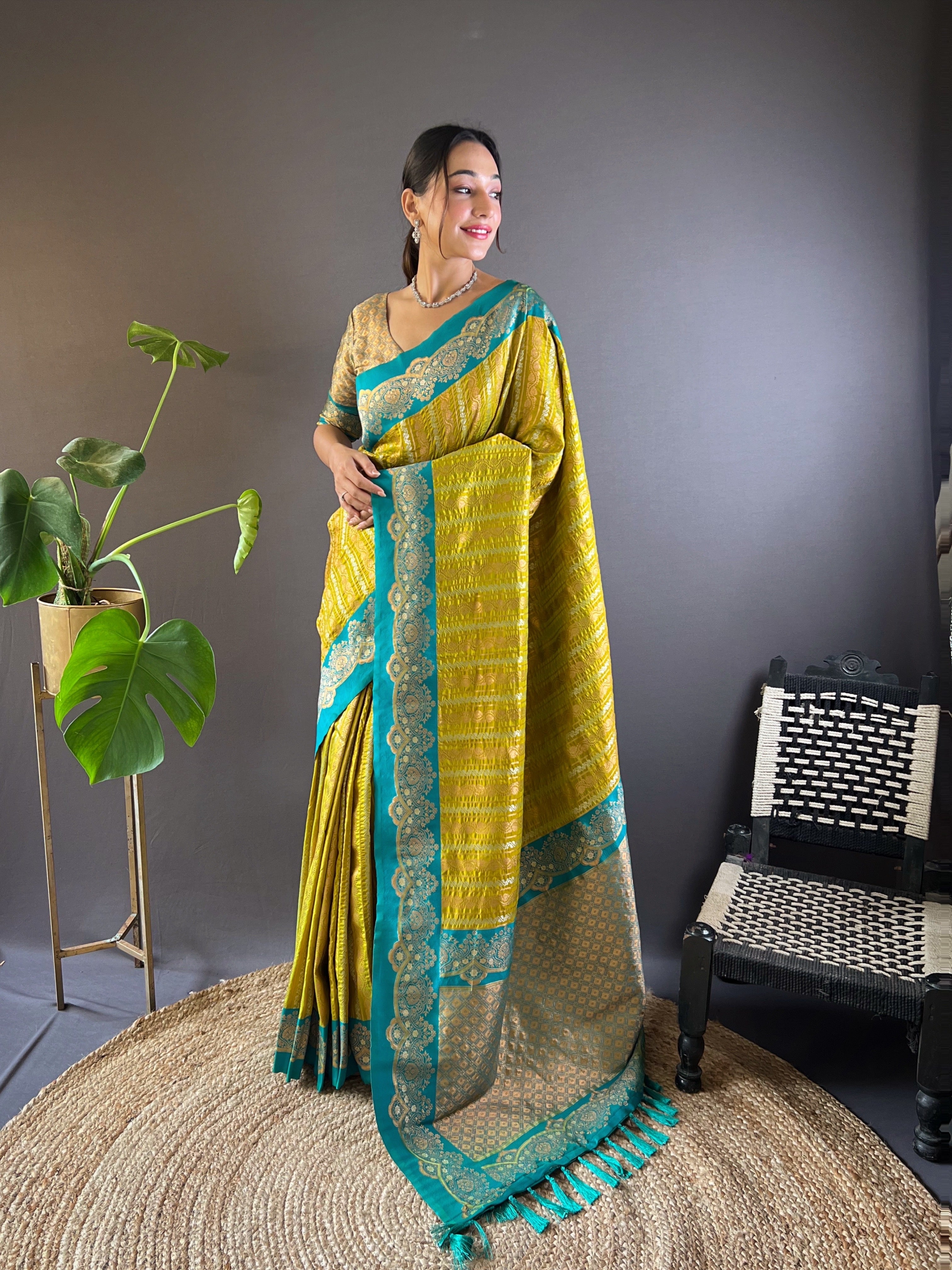 Mahendi Soft Silk Zari Border Saree