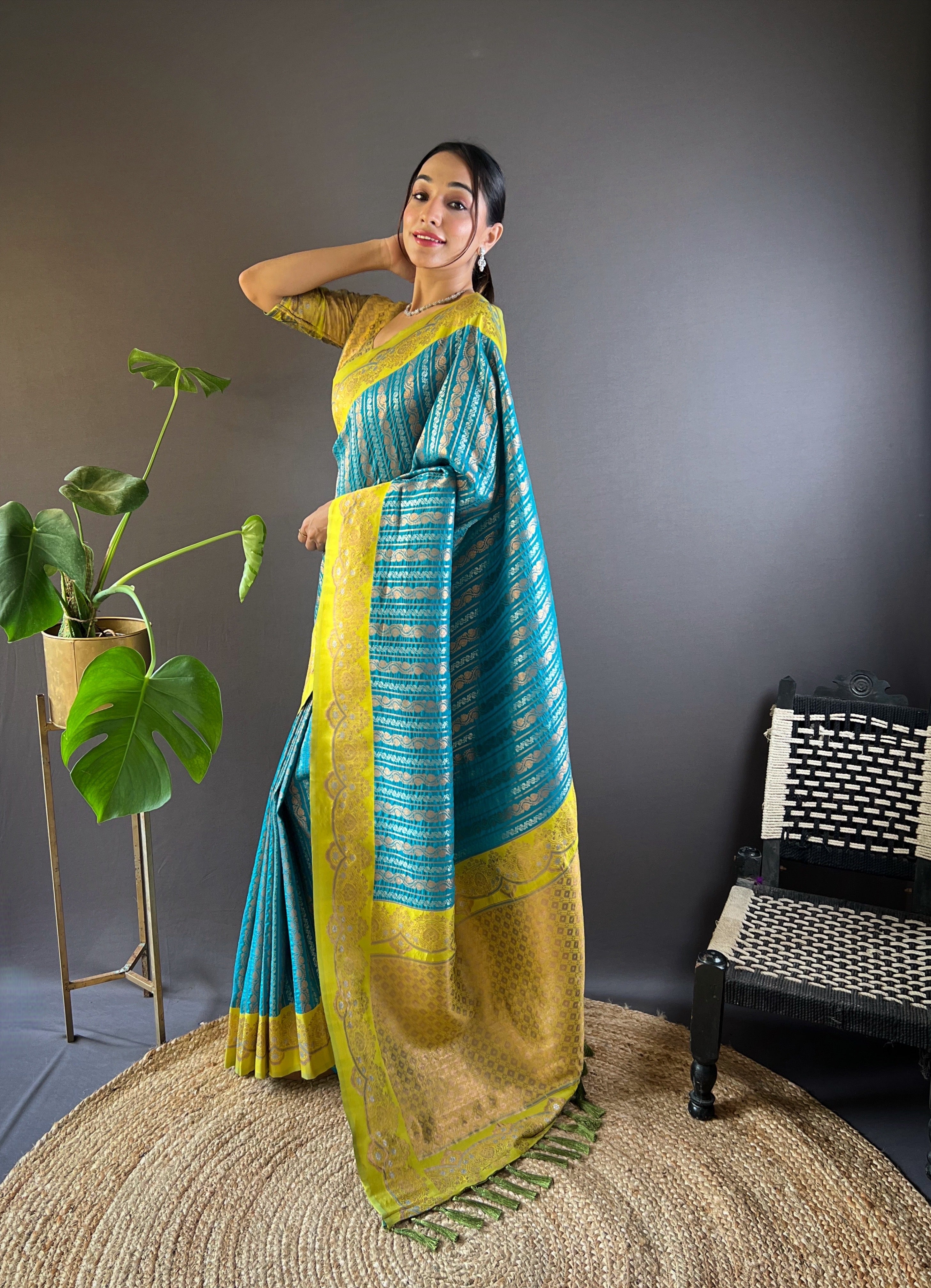 Sky Soft Silk Zari Border Saree