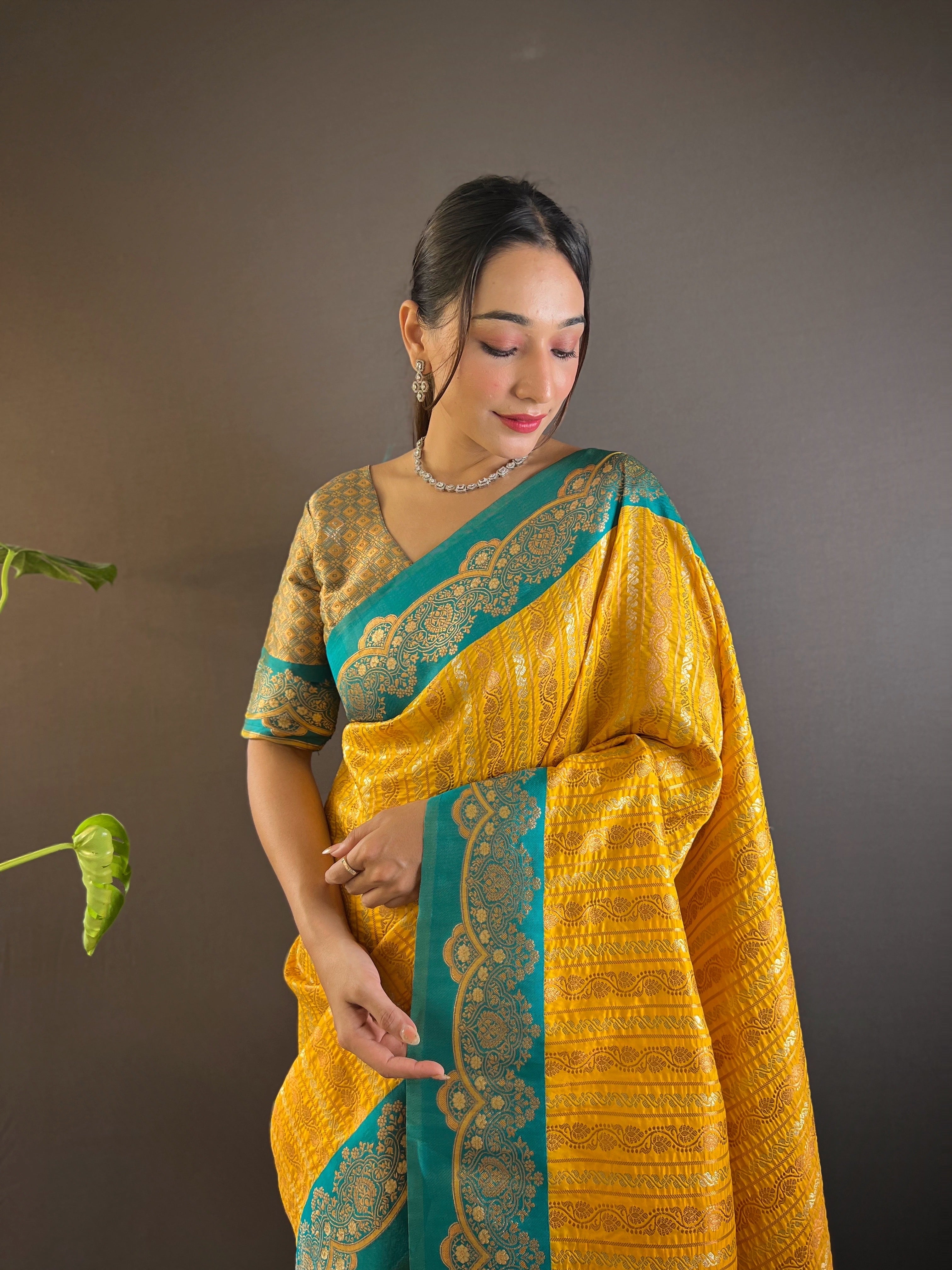 Yellow Soft Silk Zari Border Saree