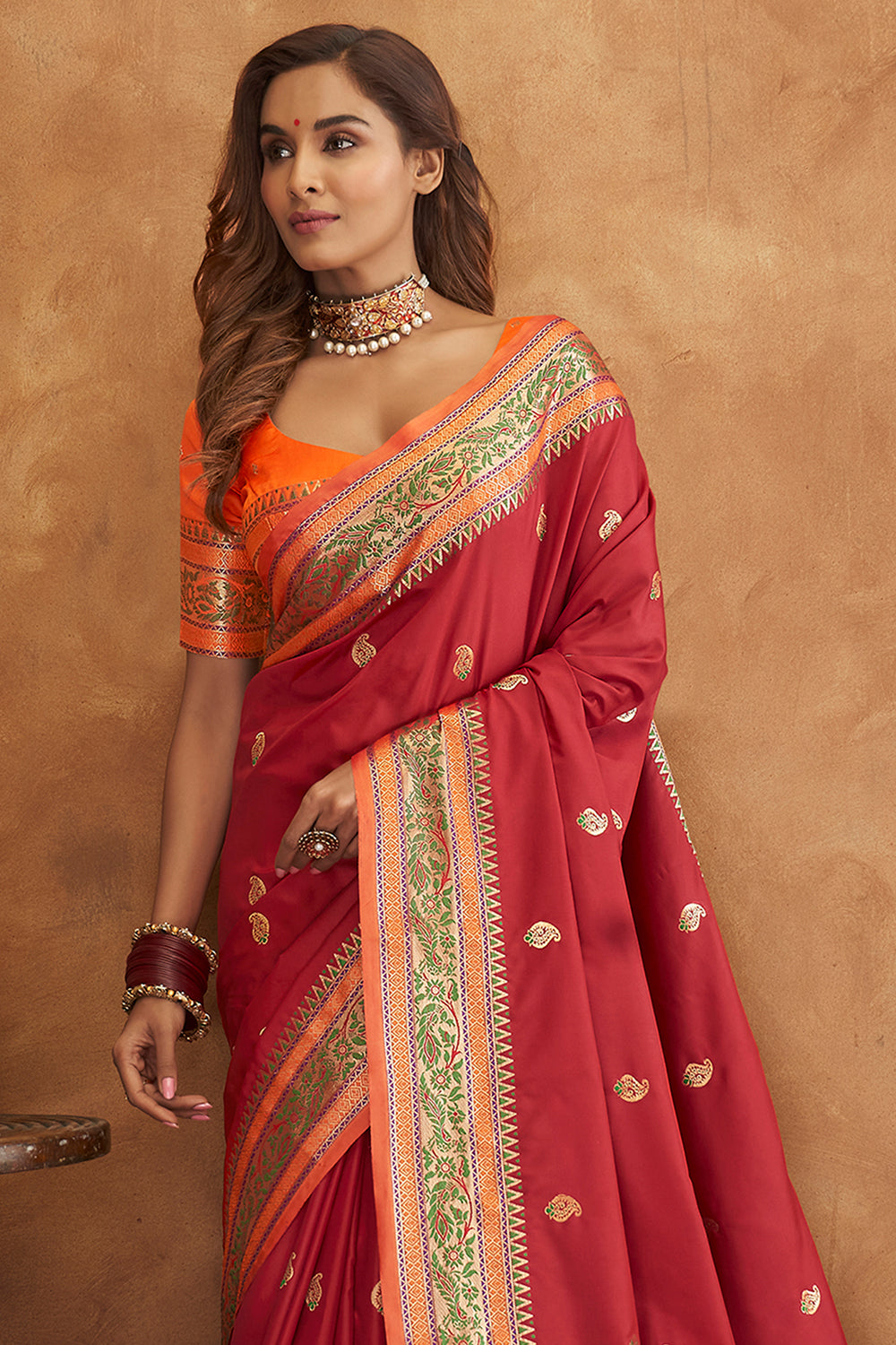 Auburn Maroon Banarasi Saree