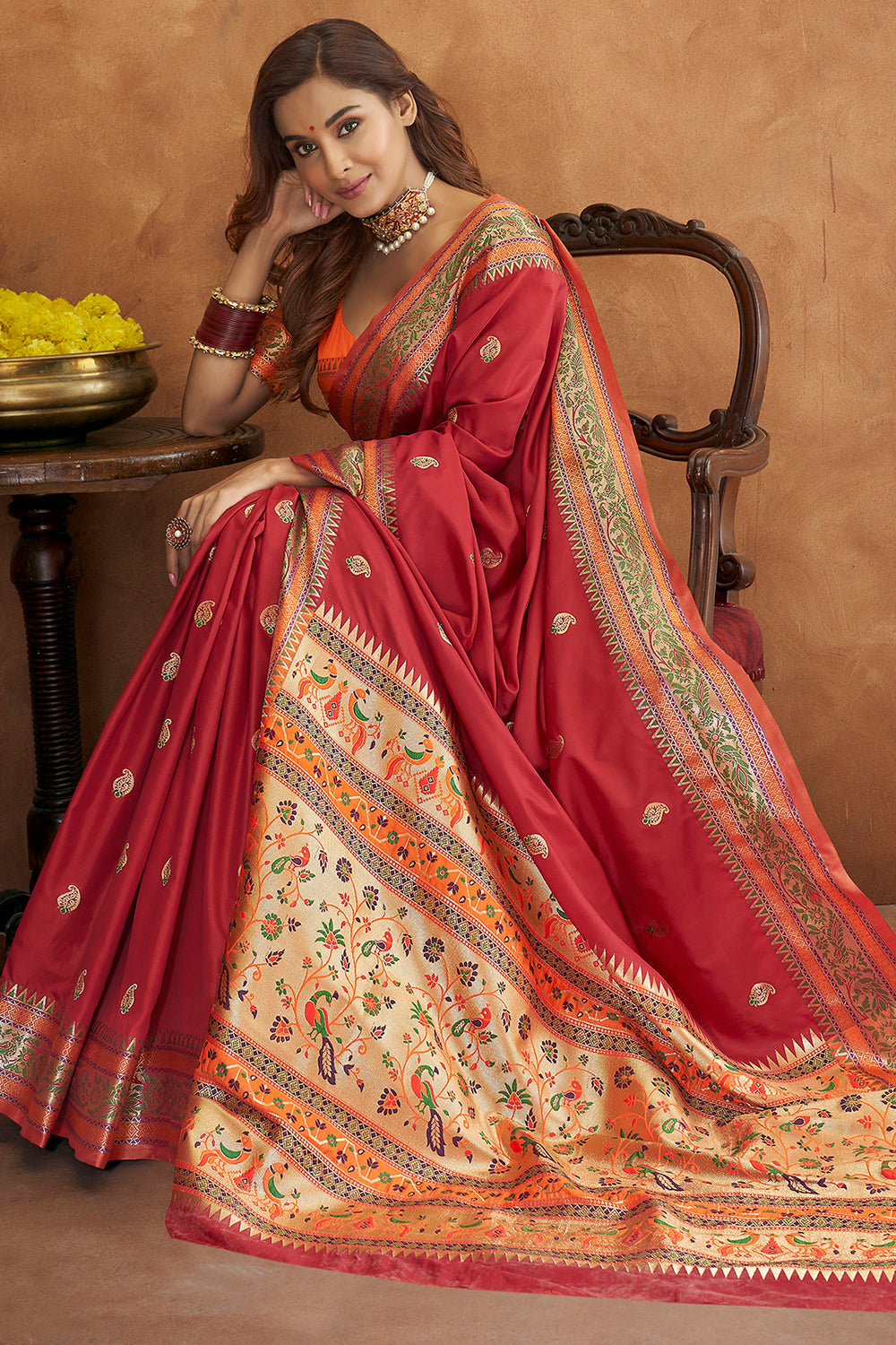 Auburn Maroon Banarasi Saree