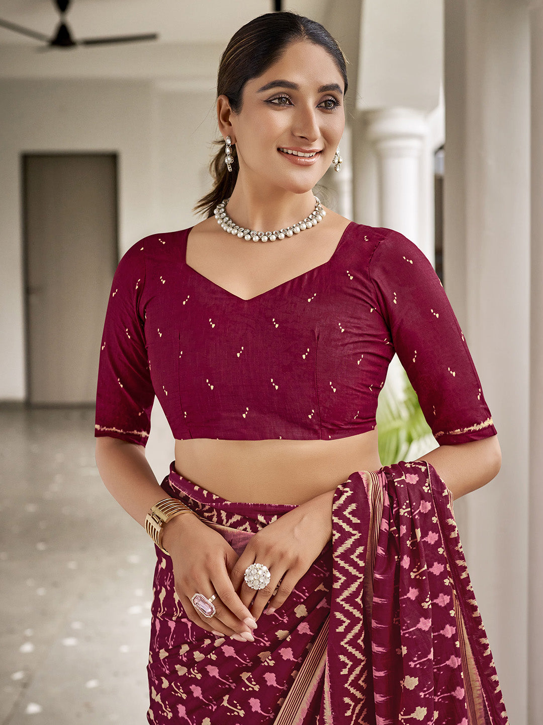 Maroon Mulmul Cottons Saree