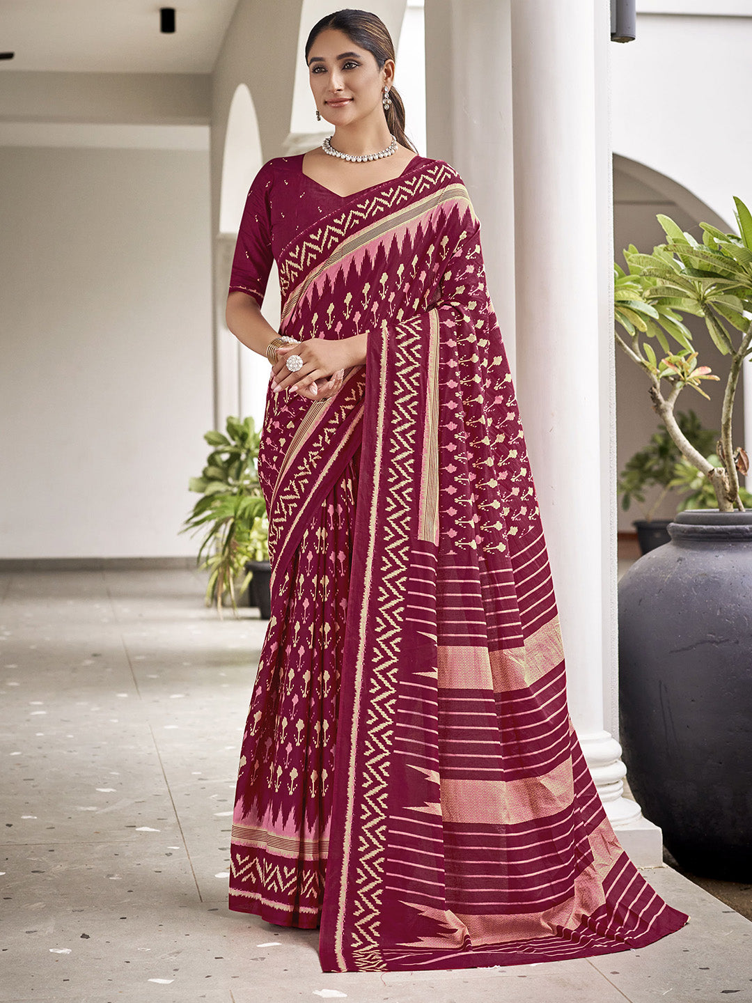 Maroon Mulmul Cottons Saree