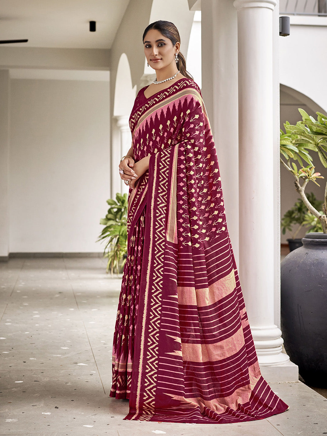 Maroon Mulmul Cottons Saree