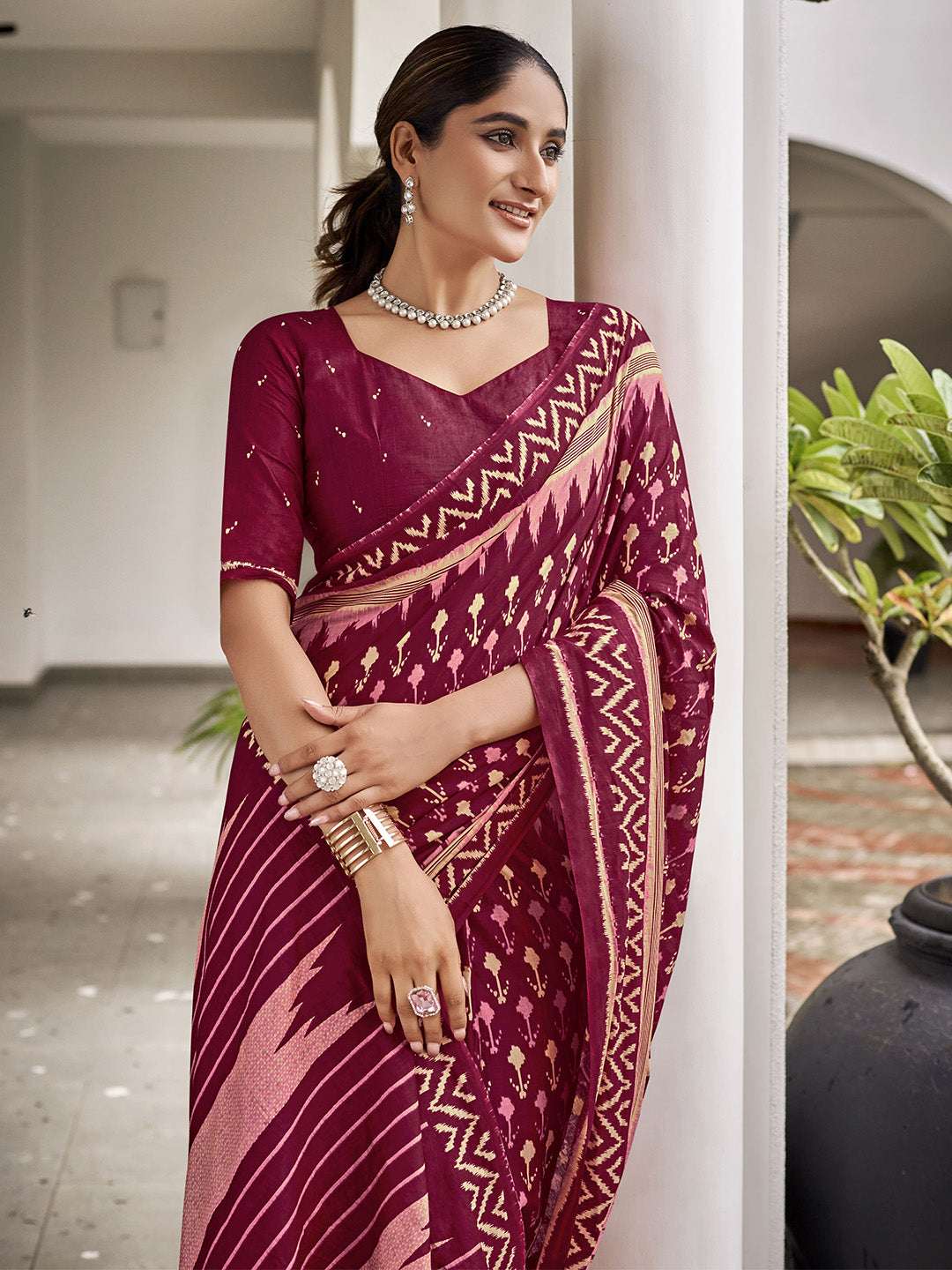 Maroon Mulmul Cottons Saree