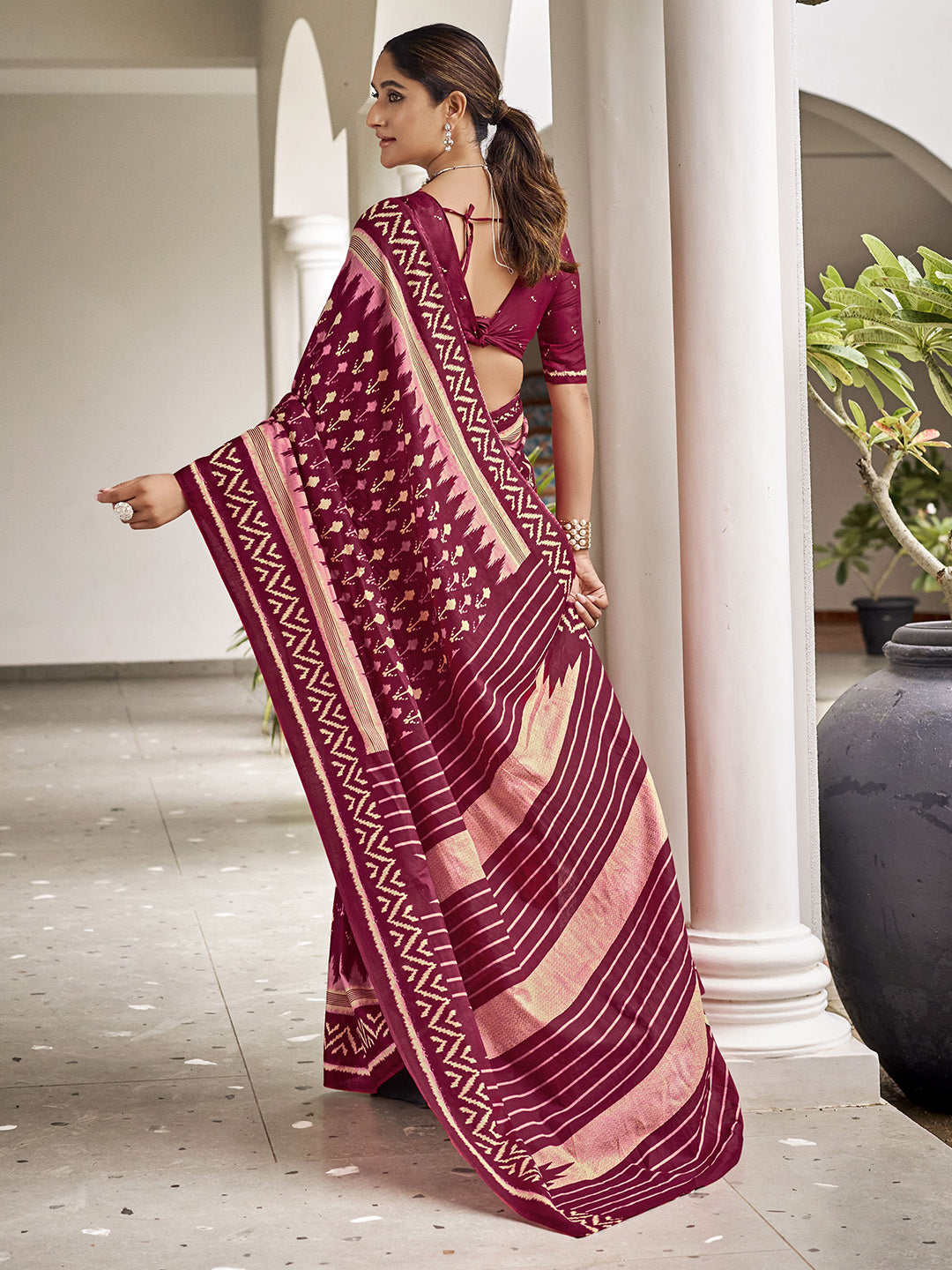 Maroon Mulmul Cottons Saree