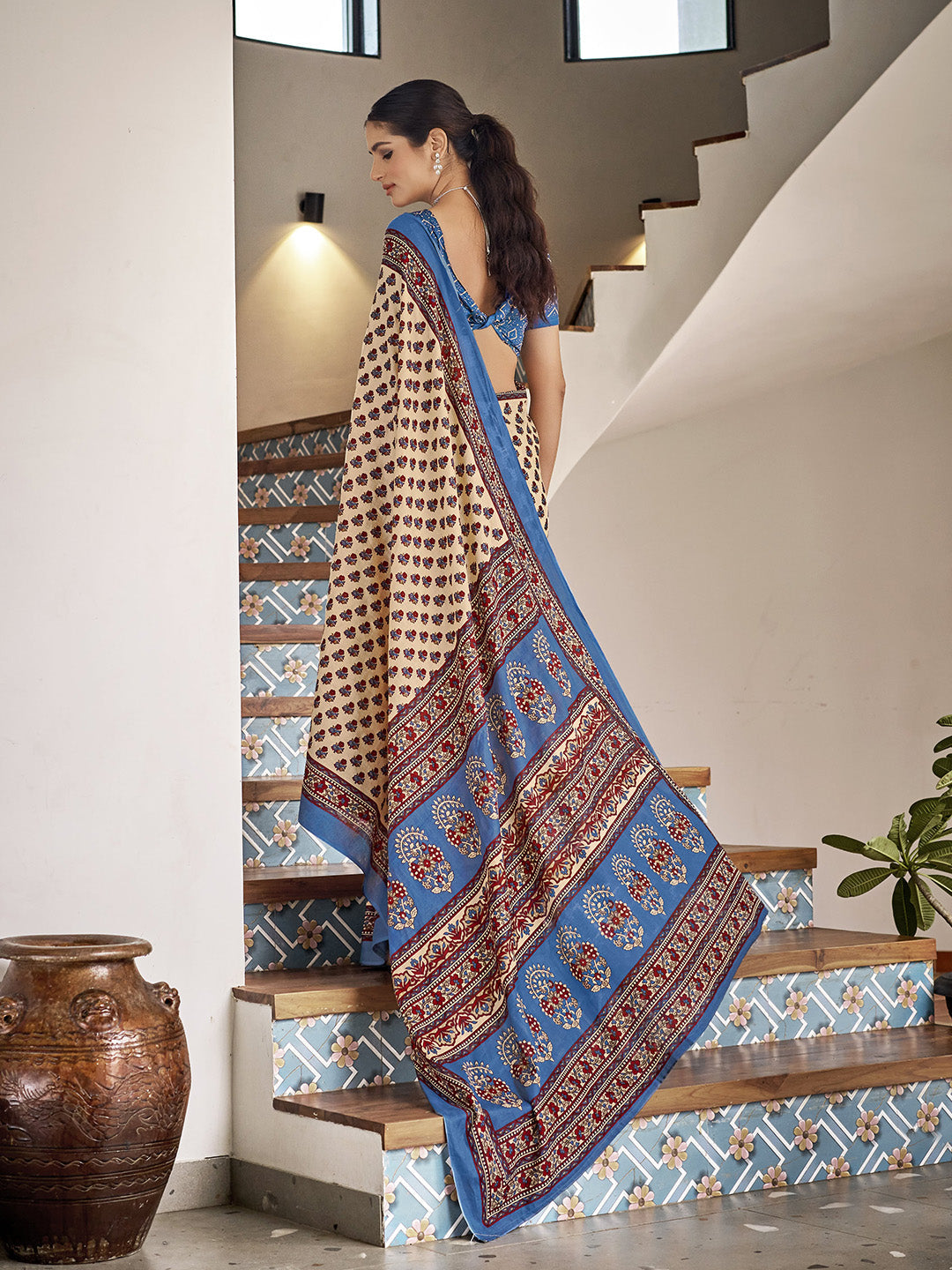 Cream Mulmul Cottons Saree