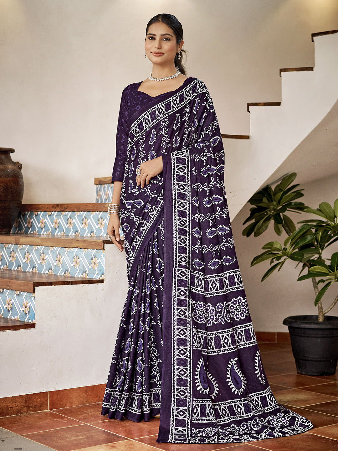 Blue Mulmul Cottons Saree