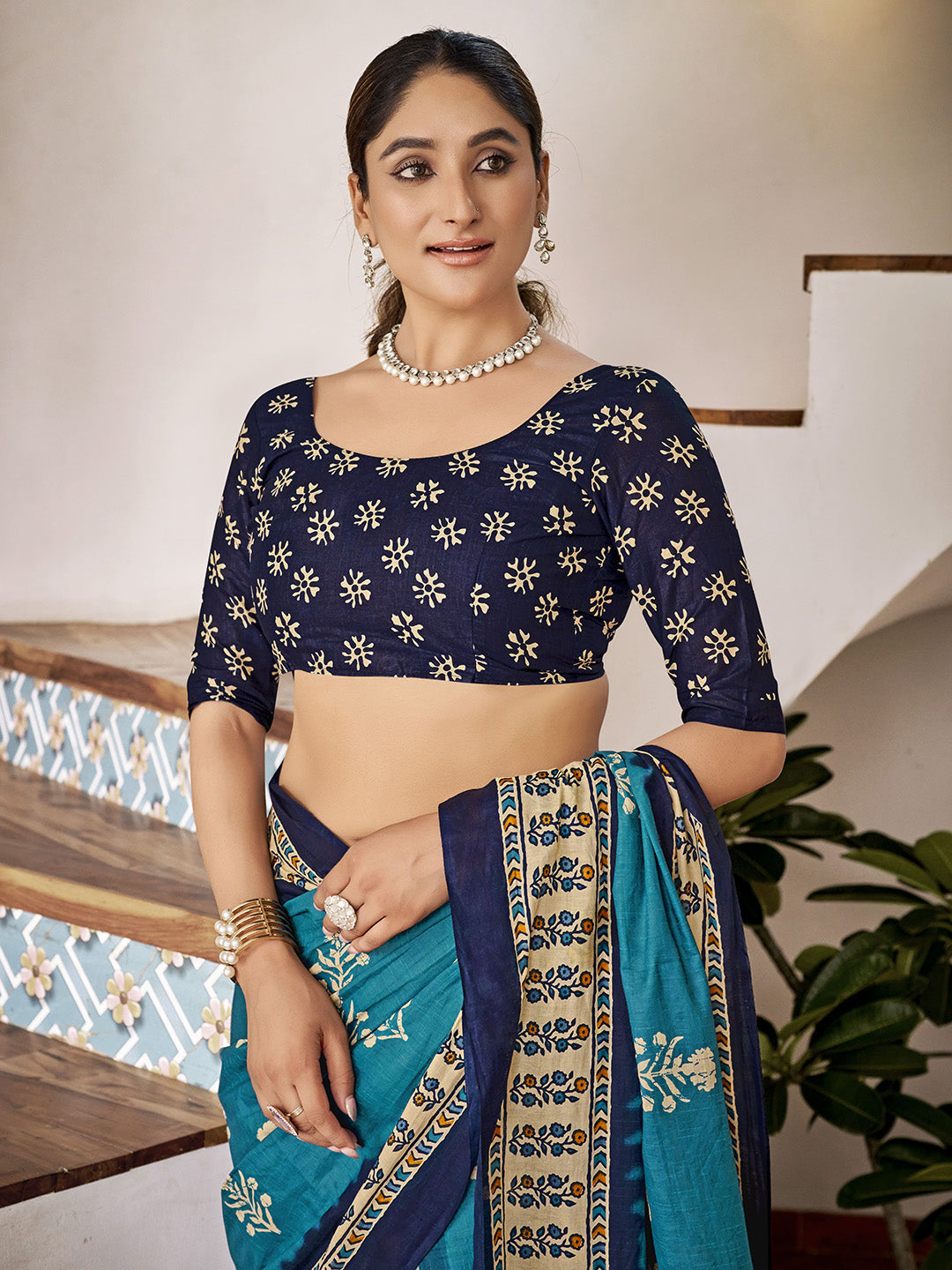 Sky Blue Mulmul Cottons Saree