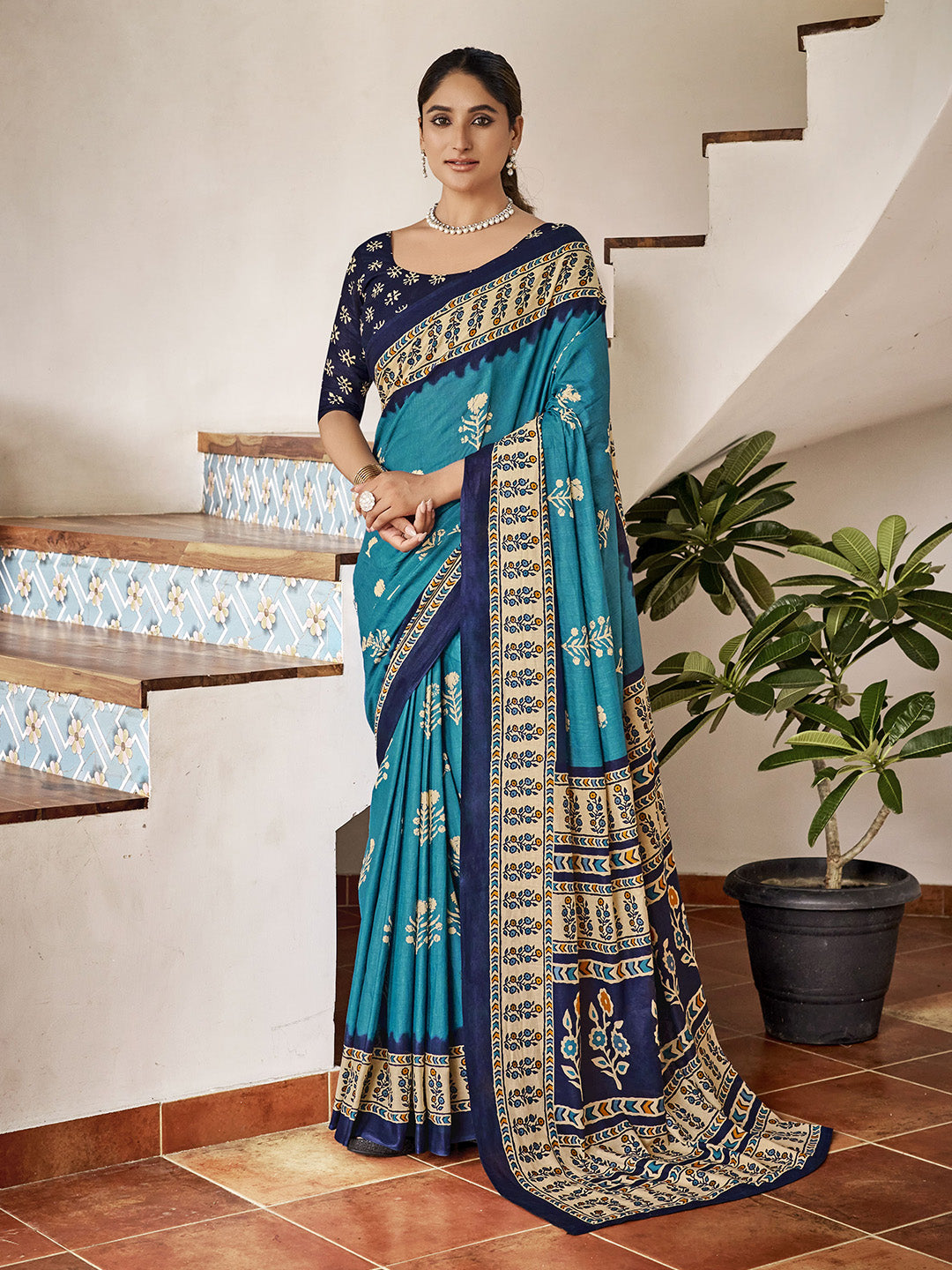 Sky Blue Mulmul Cottons Saree
