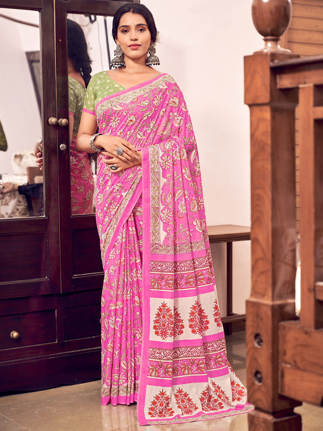Pink Mulmul Cottons Saree
