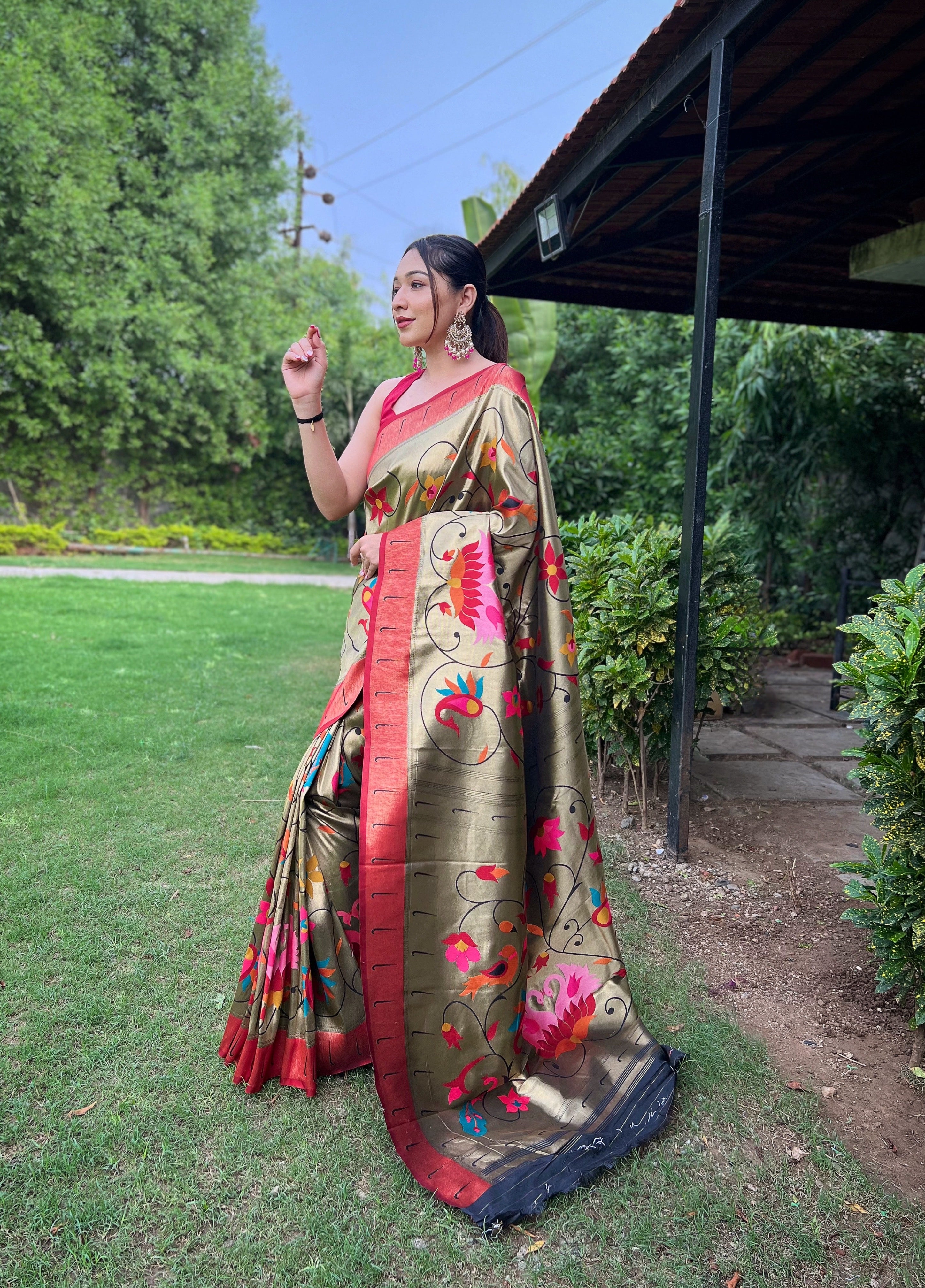 BLACK Pure Pathani Silk SAREE