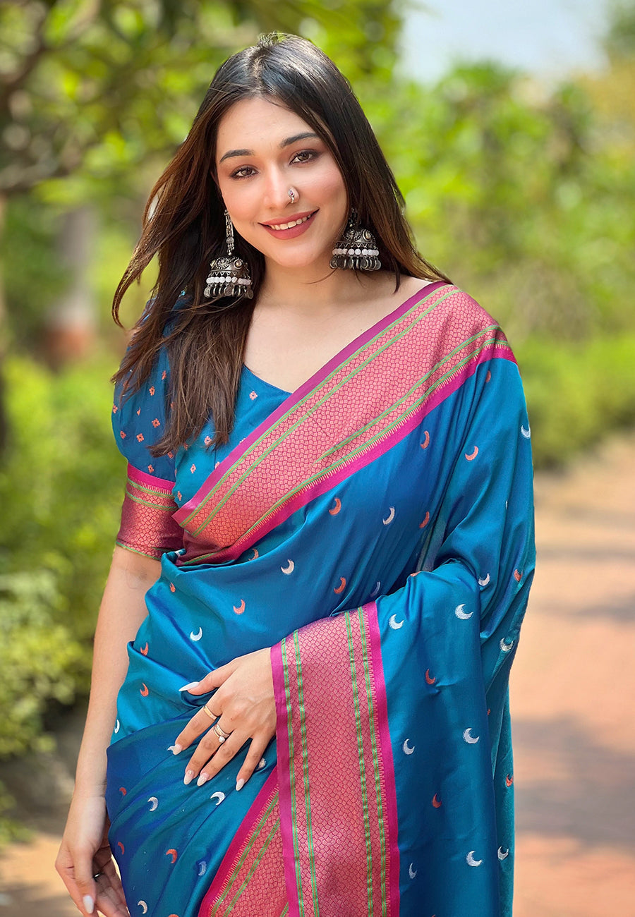 Dark Blue Moon Paithani Saree