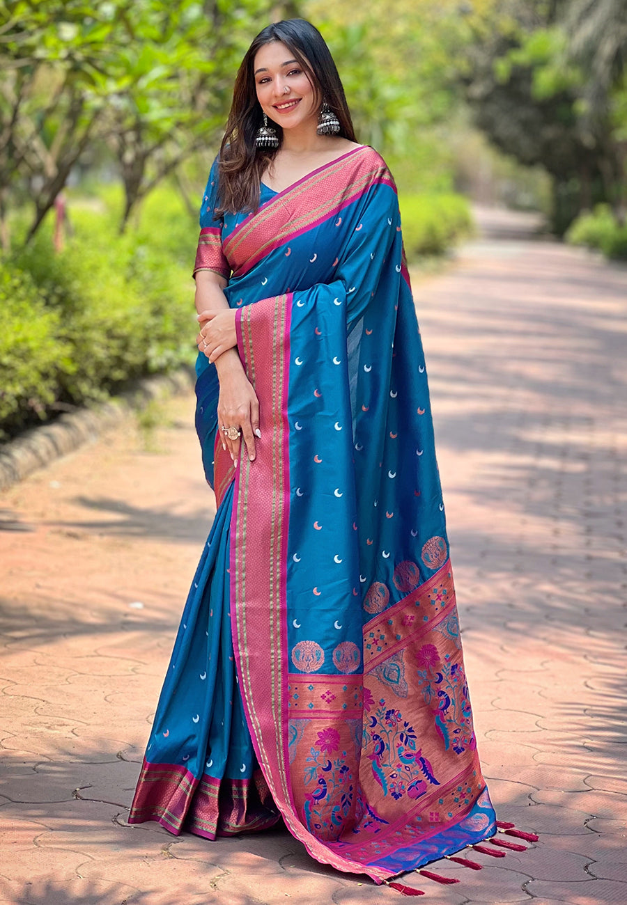 Dark Blue Moon Paithani Saree