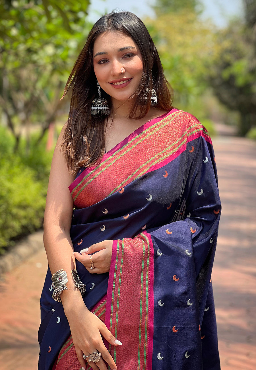 Navy Blue Moon Paithani Saree