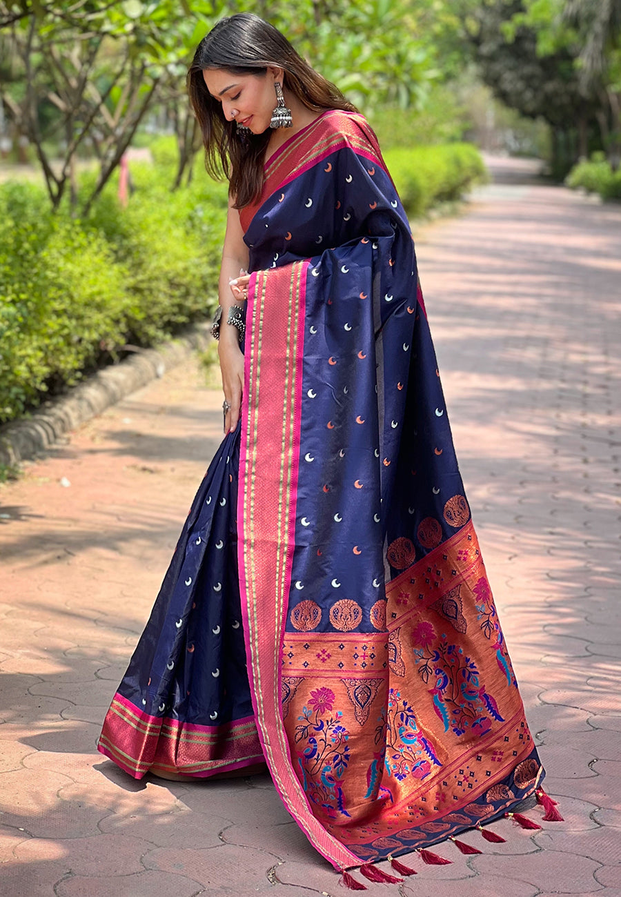 Navy Blue Moon Paithani Saree
