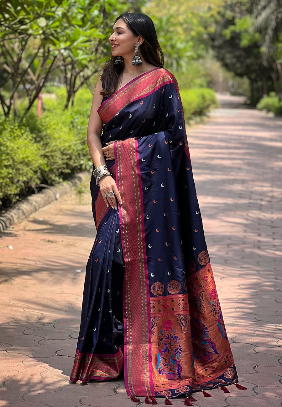 Navy Blue Moon Paithani Saree
