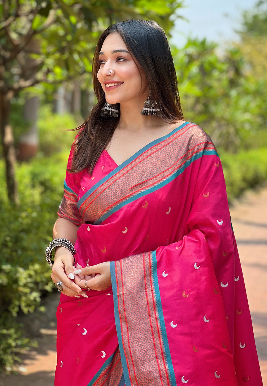 Cherry Pink Moon Paithani Saree