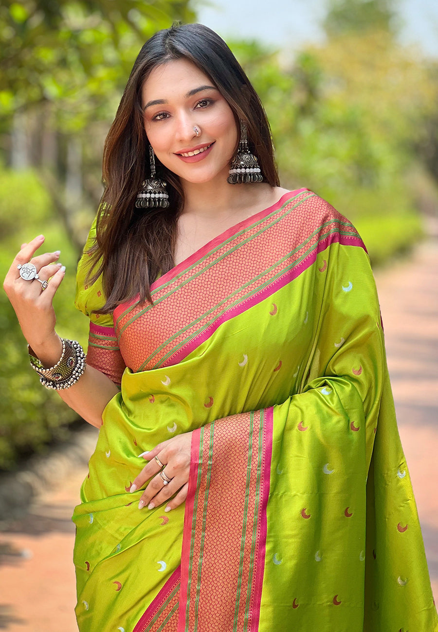 Pista Green Moon Paithani Saree