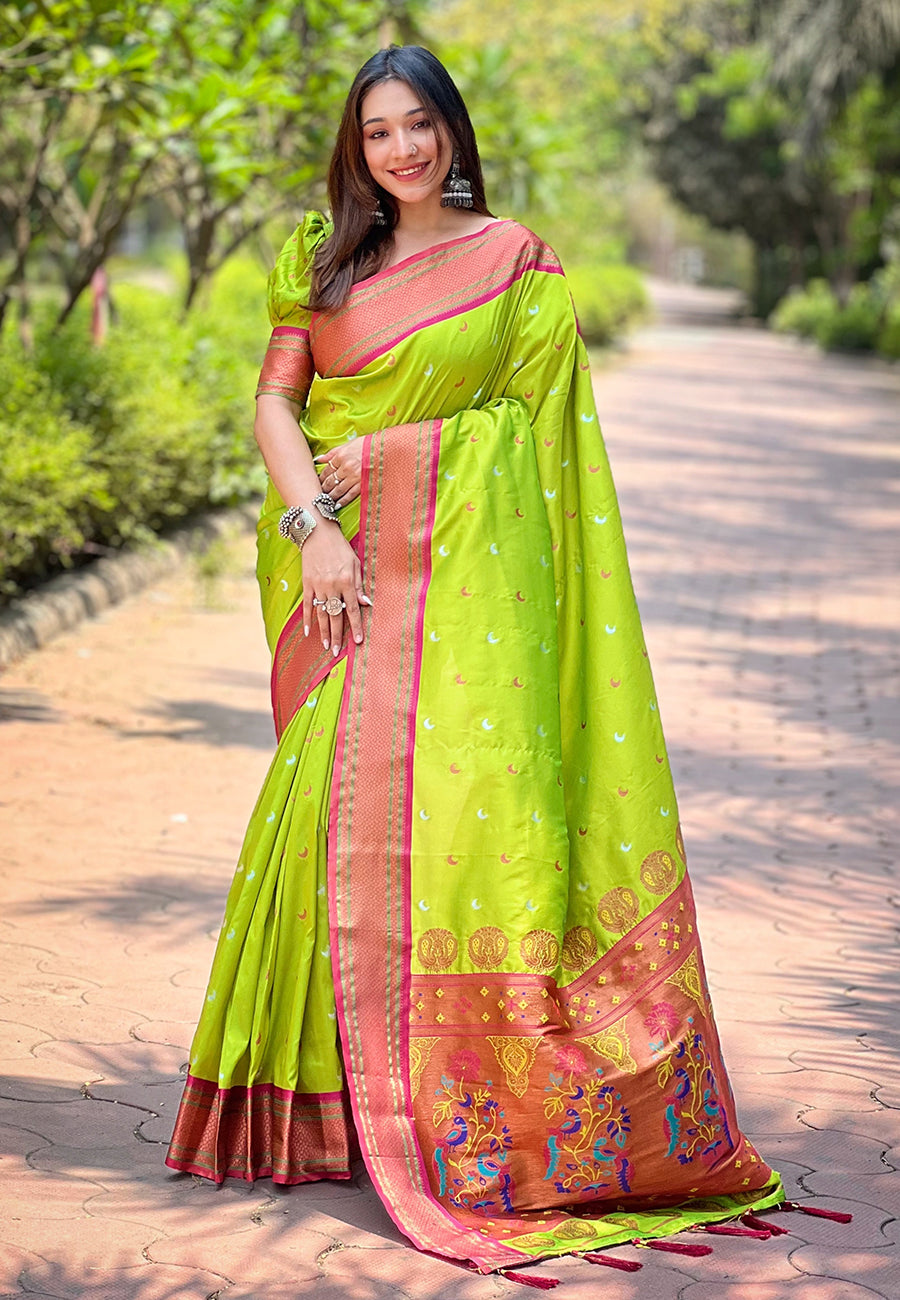 Pista Green Moon Paithani Saree