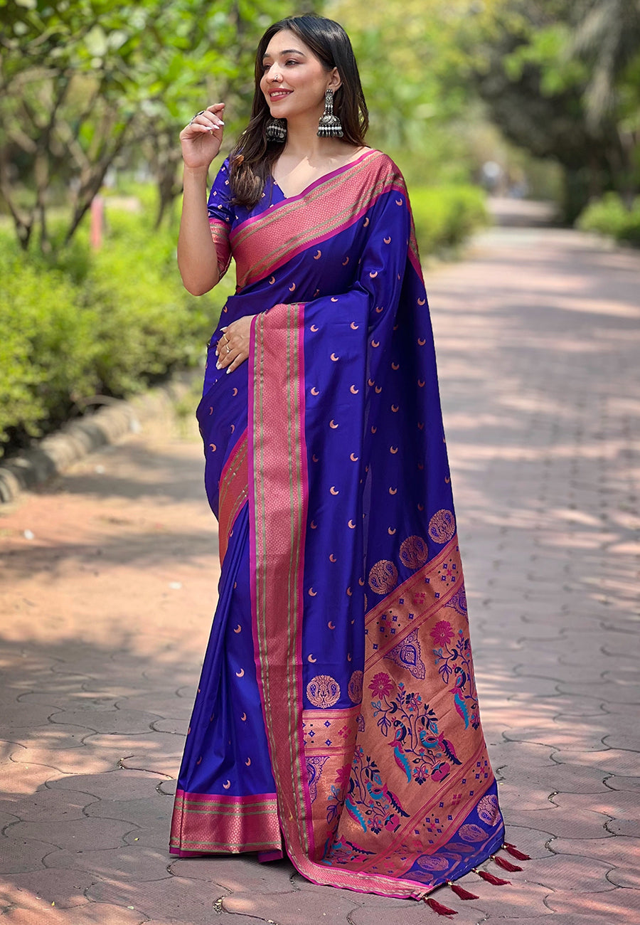 Violet Blue Moon Paithani Saree