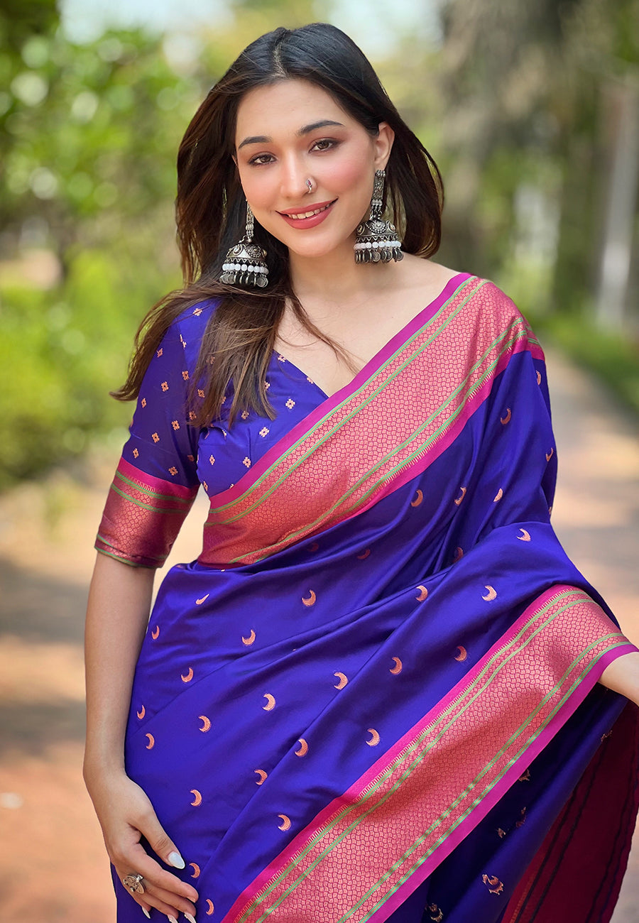 Violet Blue Moon Paithani Saree