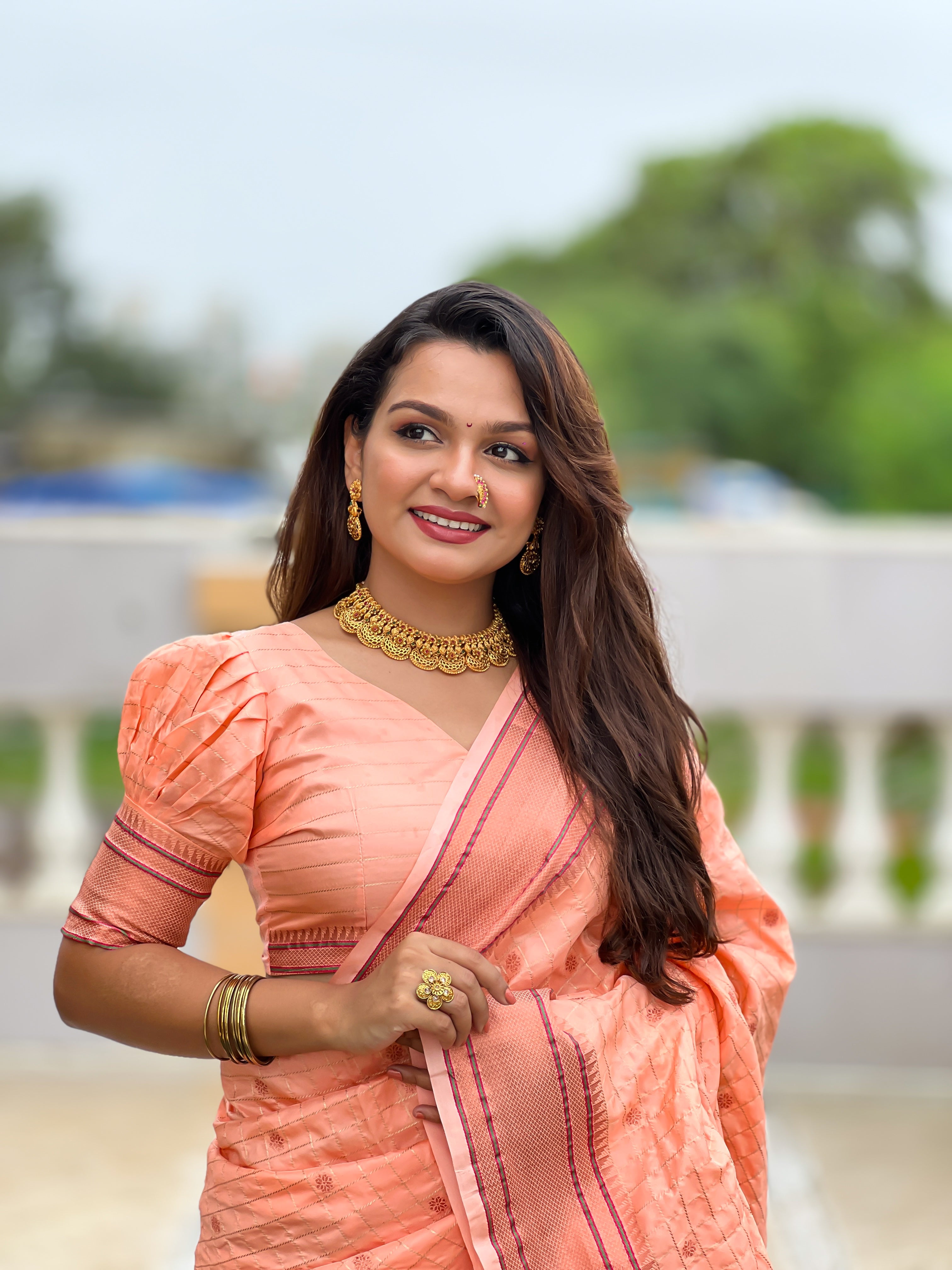 PEACH PAITHANI SILK ZARI WEAVING SAREE