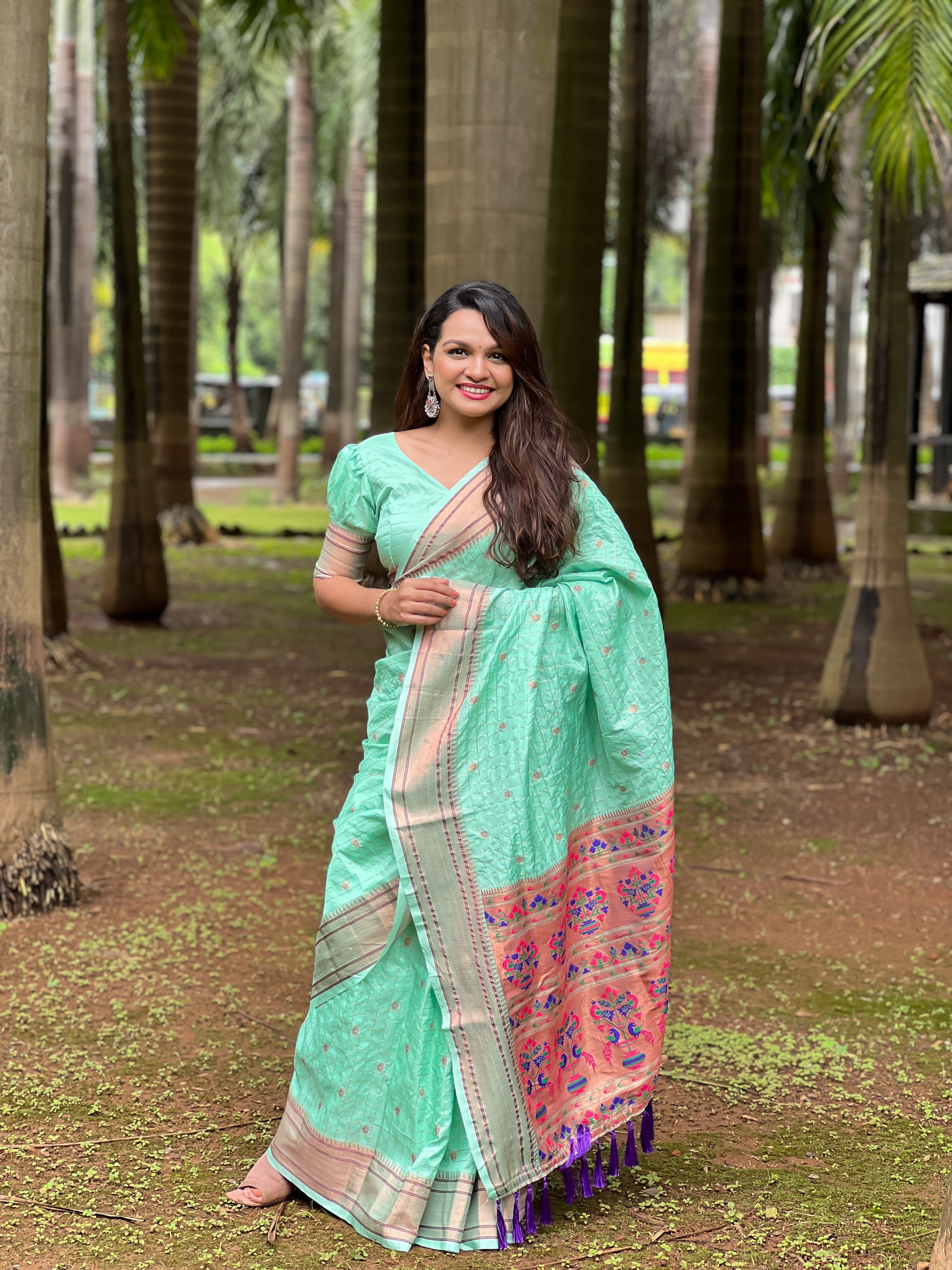 SEAGREEN PAITHANI SILK ZARI WEAVING SAREE