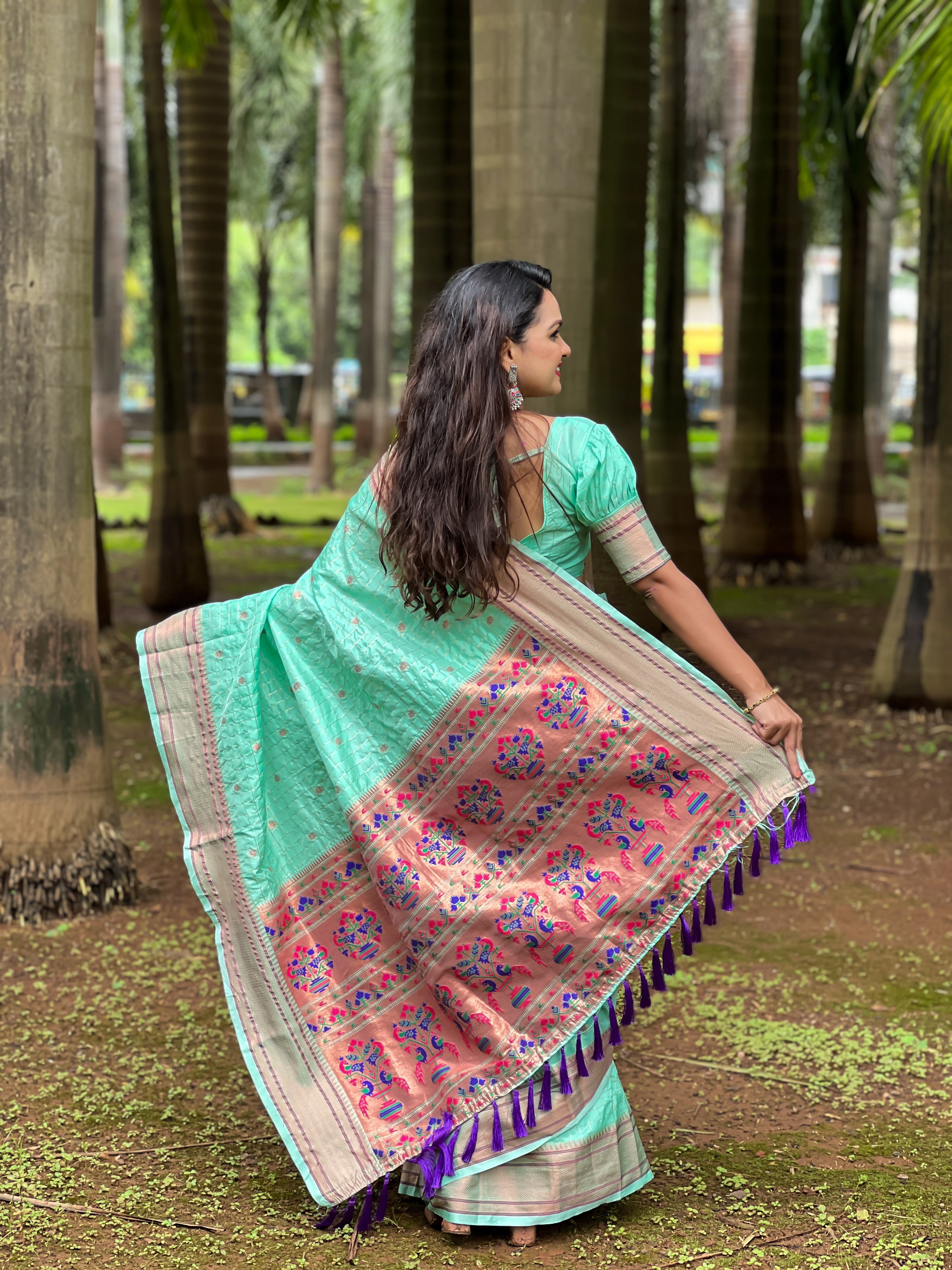 SEAGREEN PAITHANI SILK ZARI WEAVING SAREE