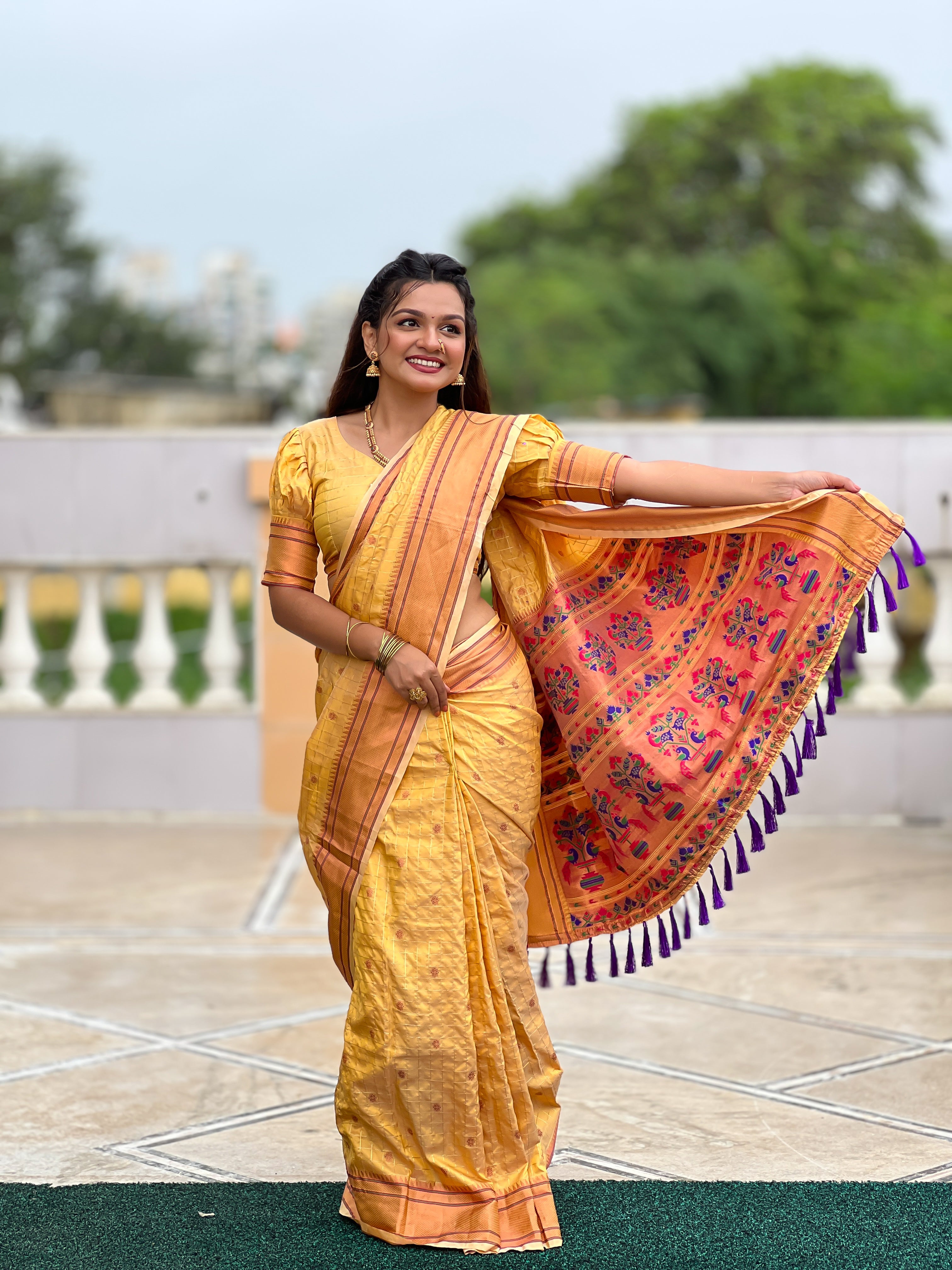 YELLOW PAITHANI SILK ZARI WEAVING SAREE