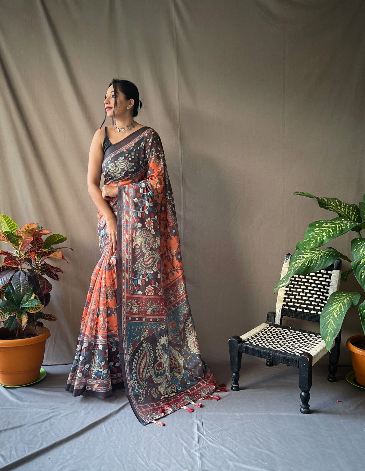 Orange Kalamkari Saree