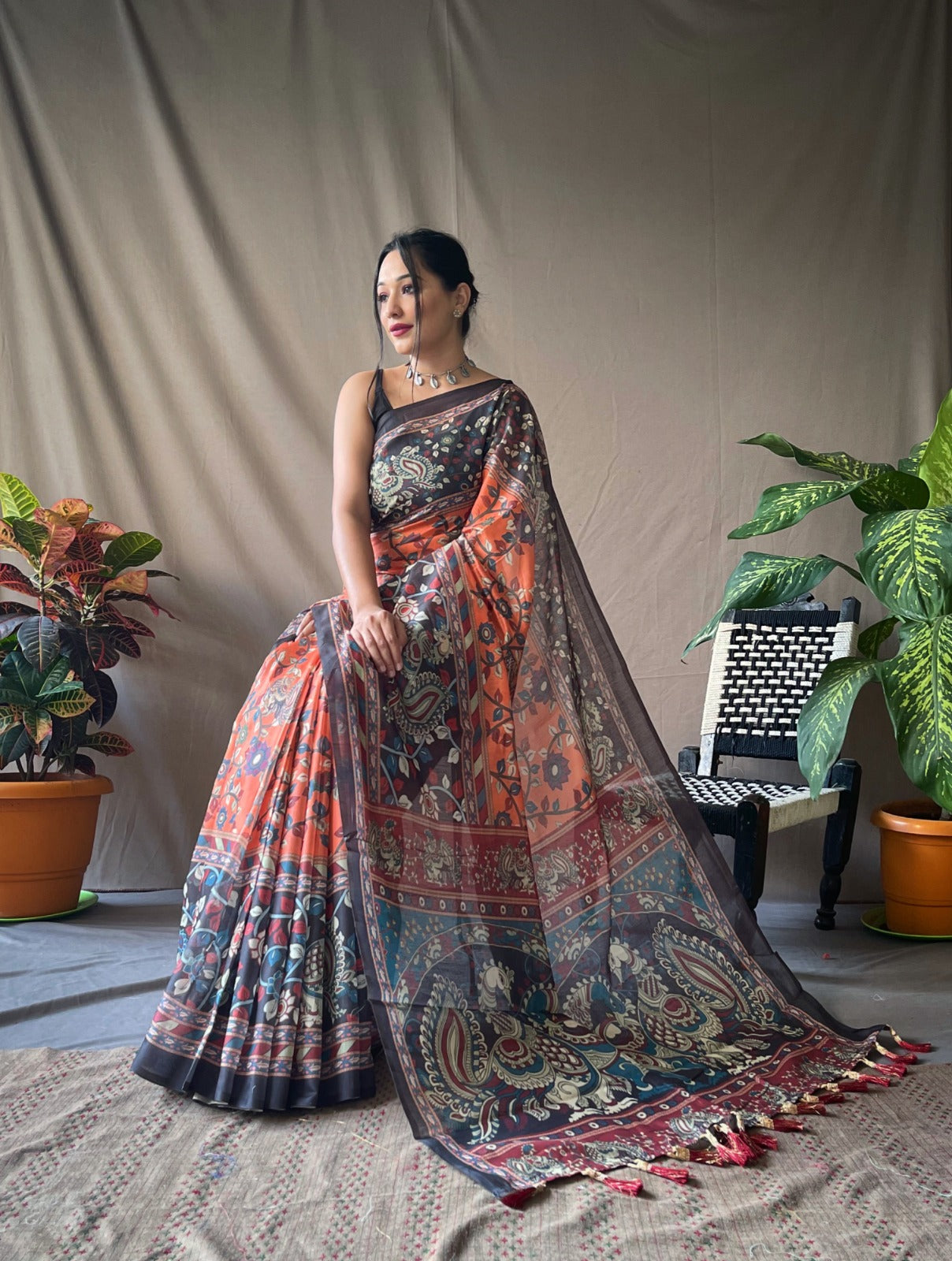 Orange Kalamkari Saree