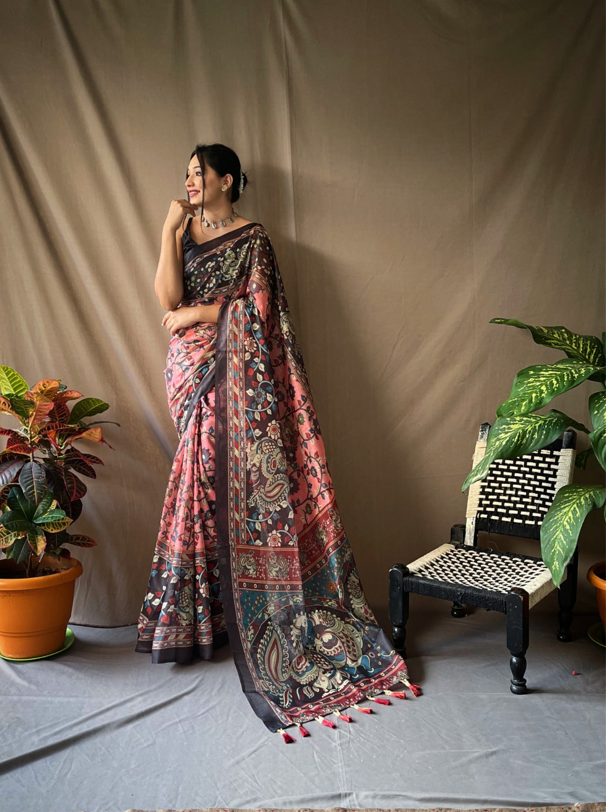 Pink Kalamkari Saree