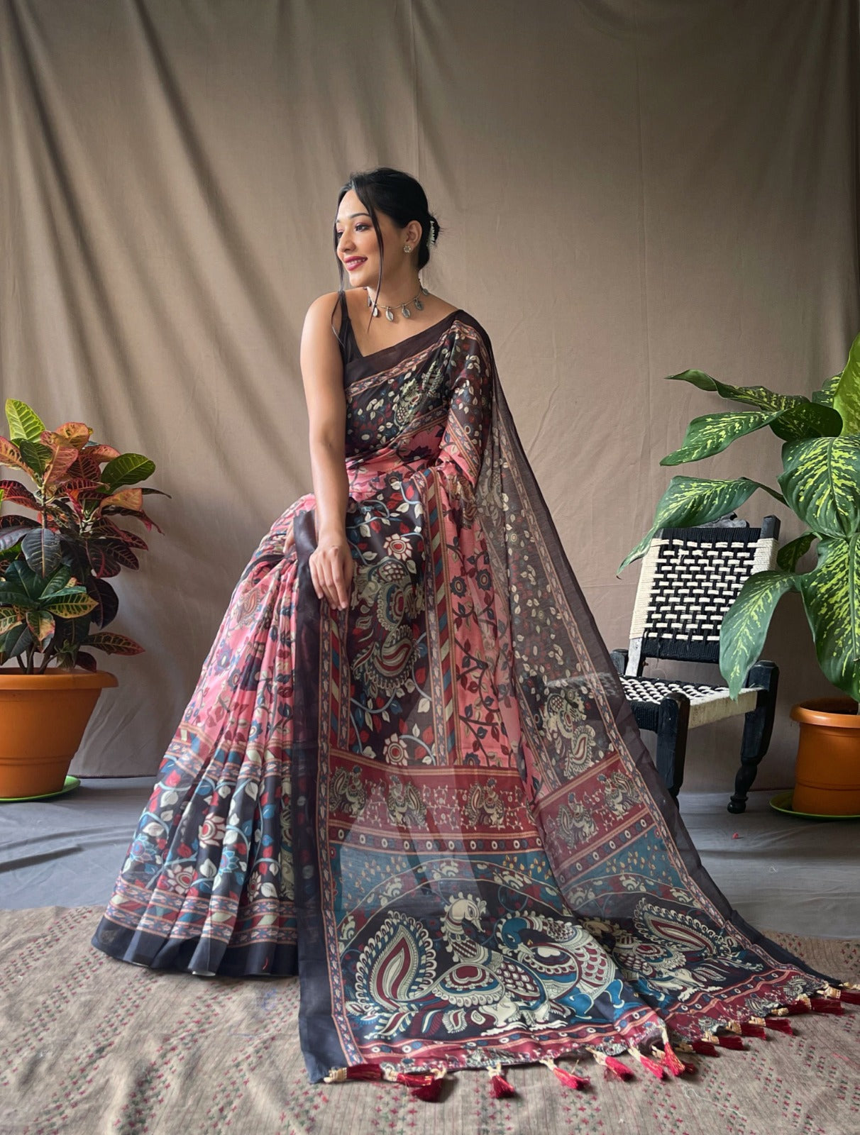 Pink Kalamkari Saree