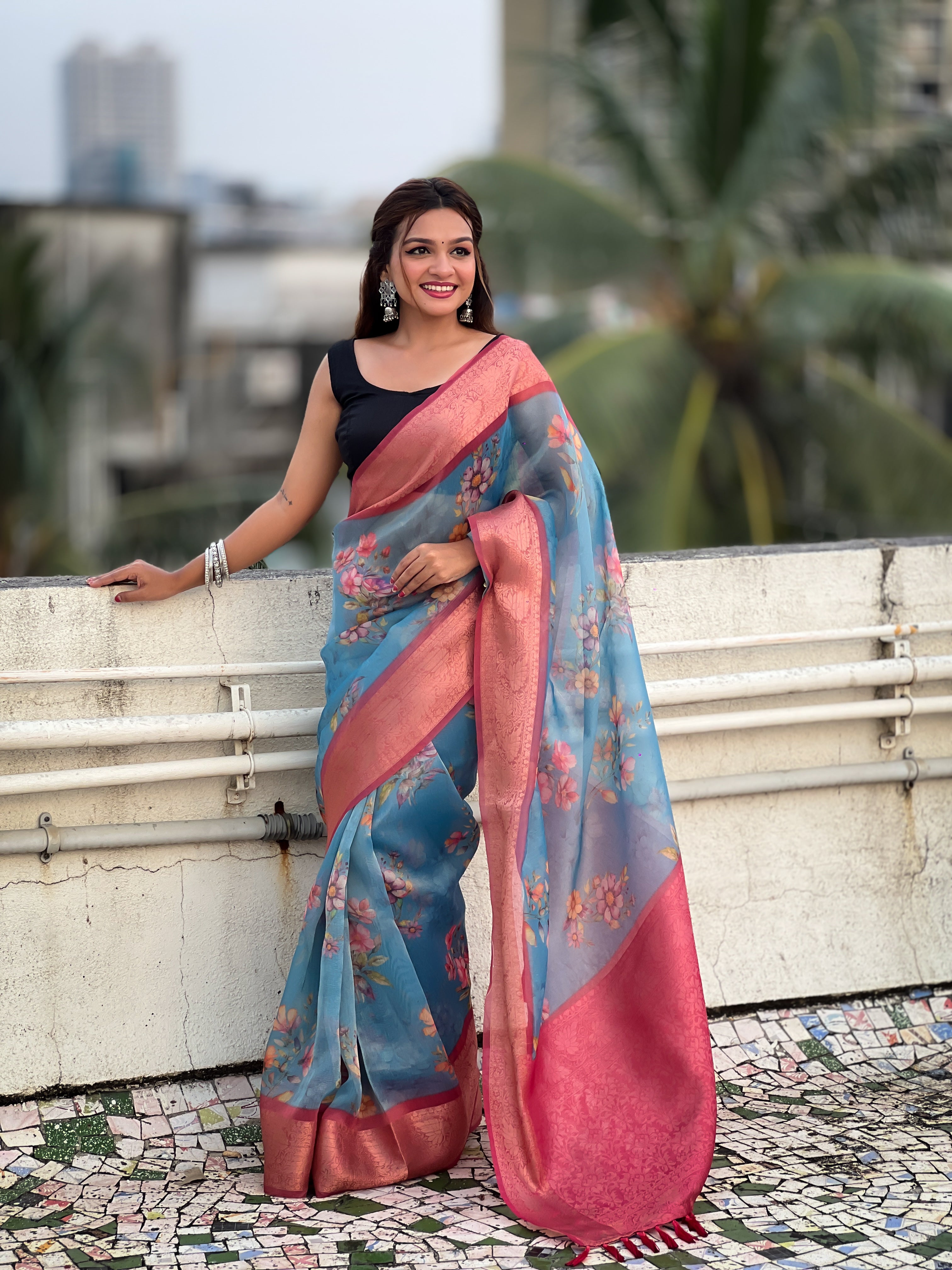 BLUE BANARASI SILK BLEND SAREE