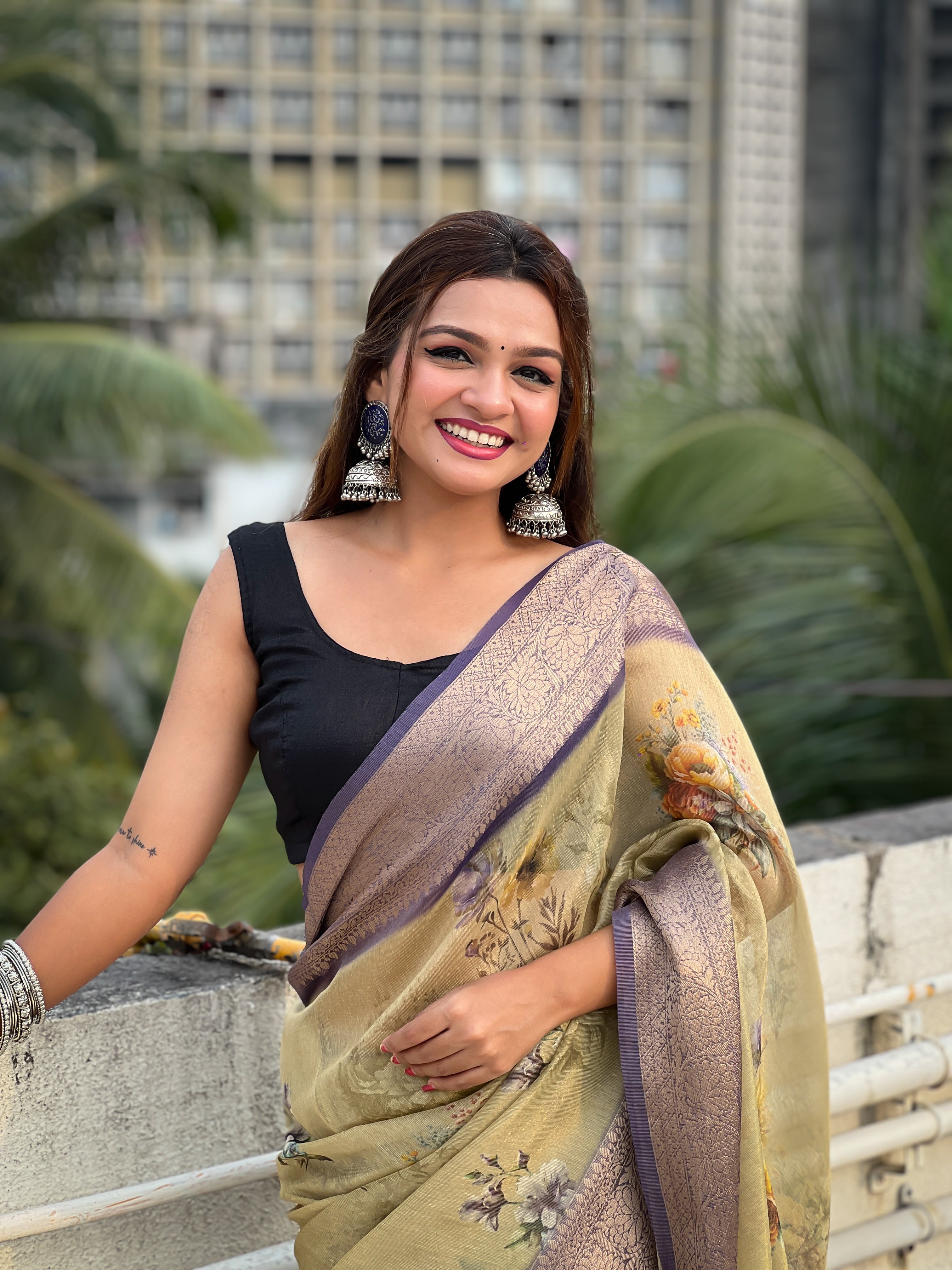 MEHANDI BANARASI SILK BLEND SAREE