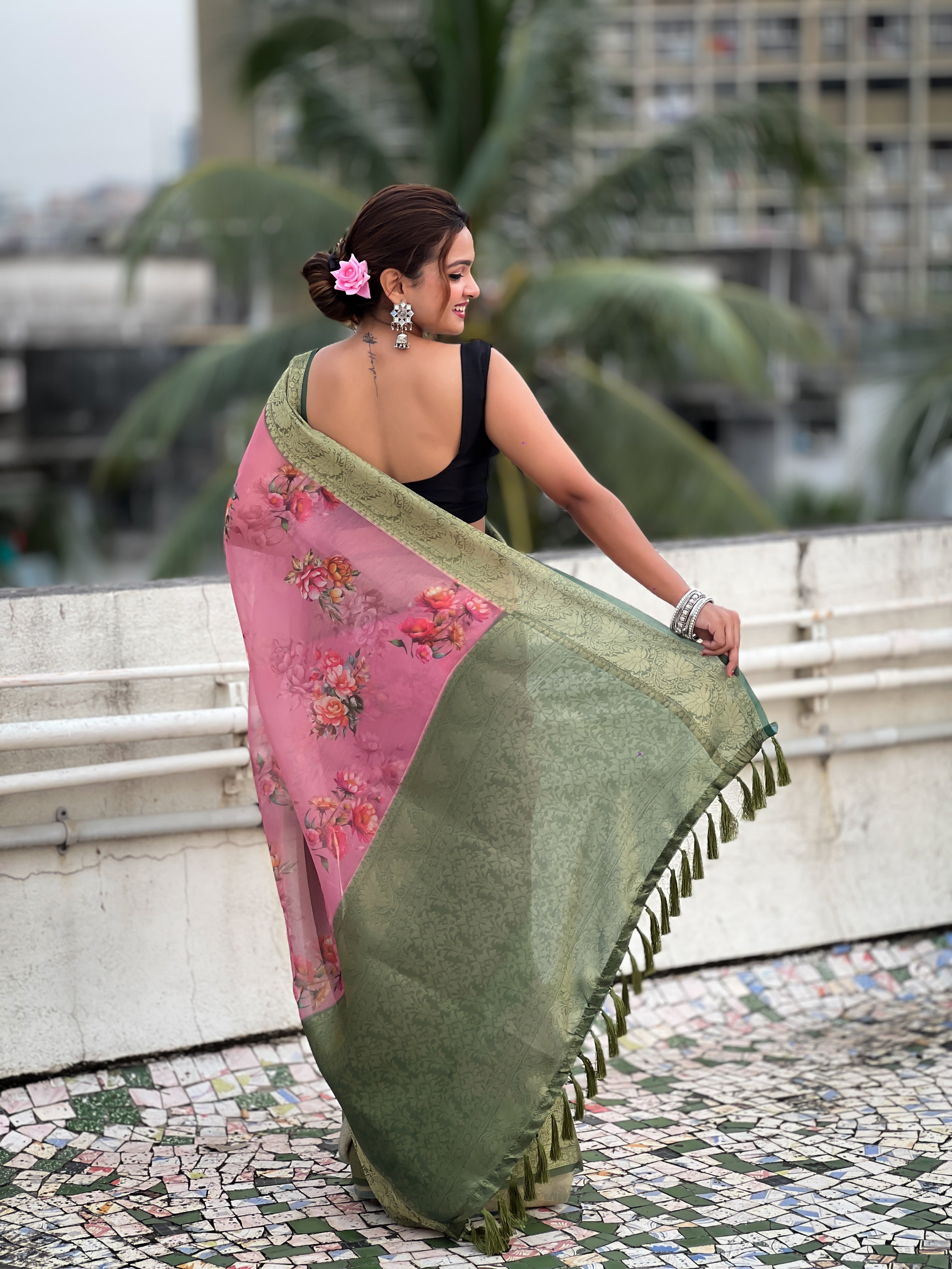 PINK BANARASI SILK BLEND SAREE
