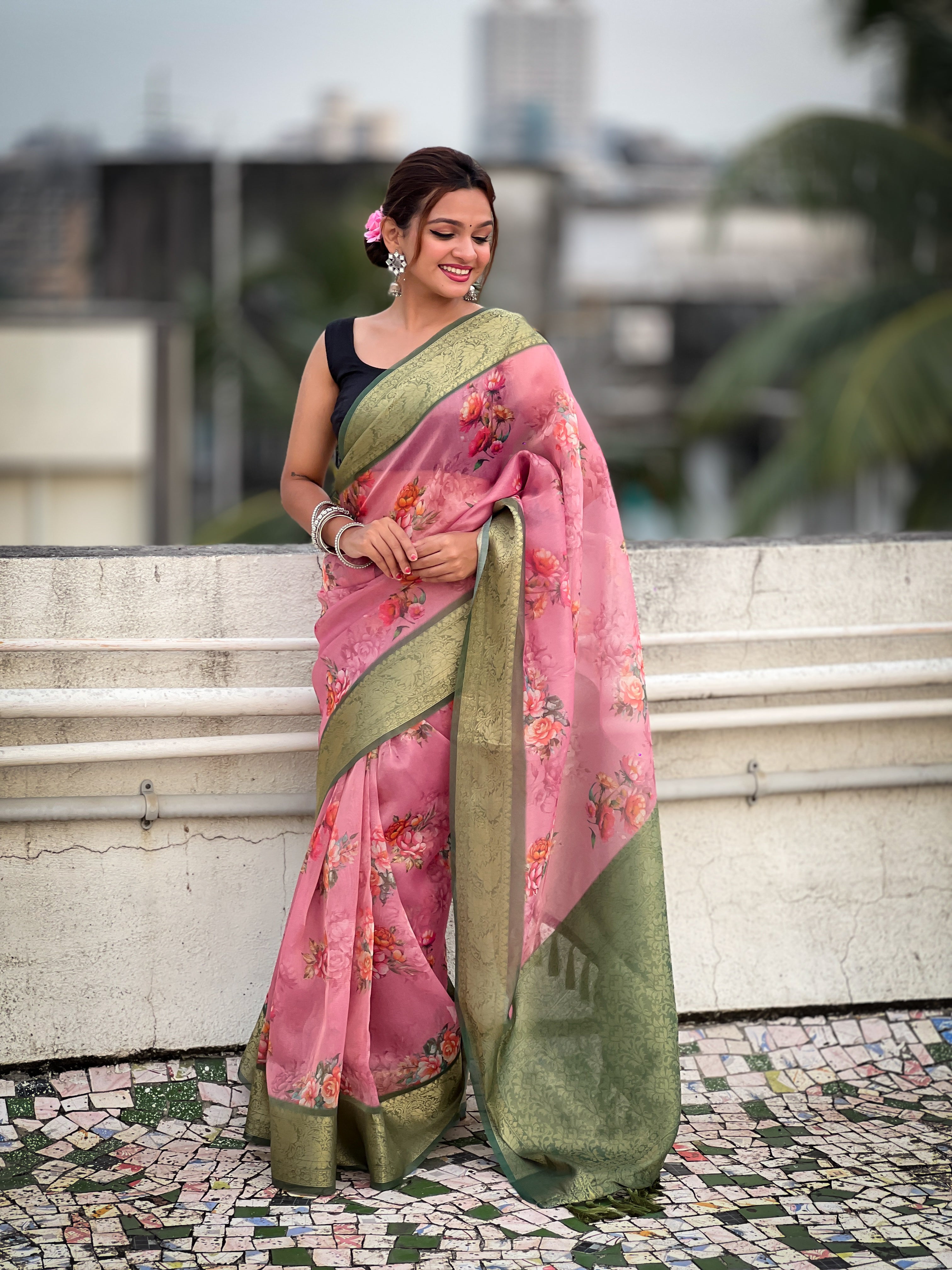 PINK BANARASI SILK BLEND SAREE