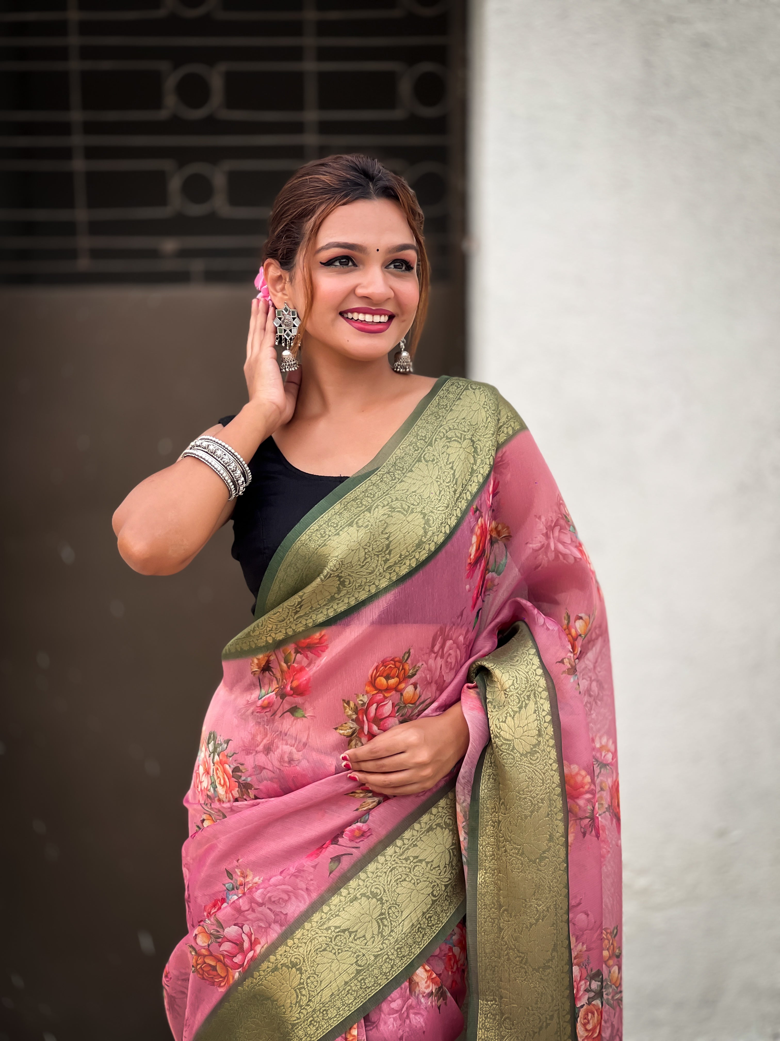PINK BANARASI SILK BLEND SAREE