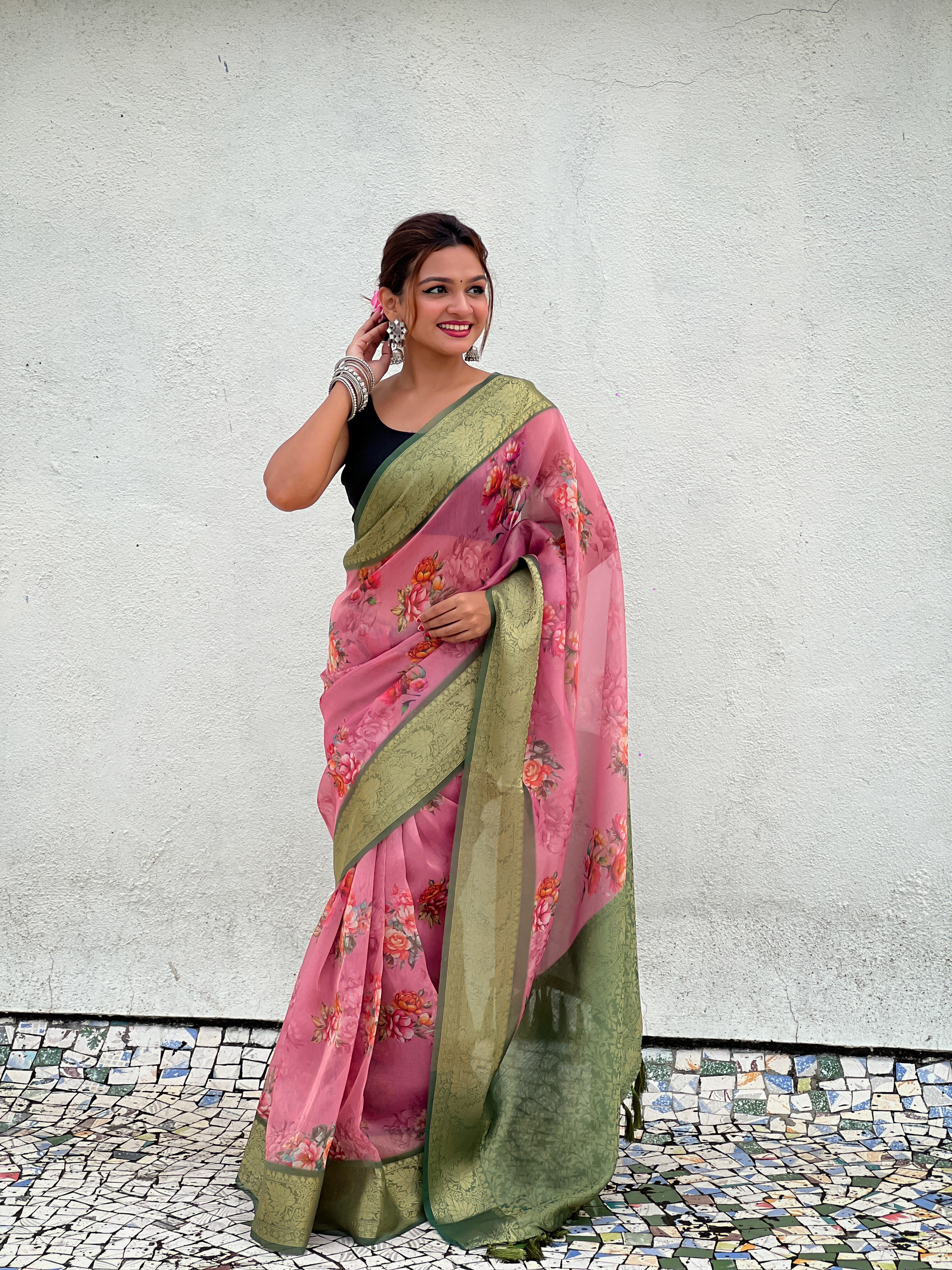 PINK BANARASI SILK BLEND SAREE