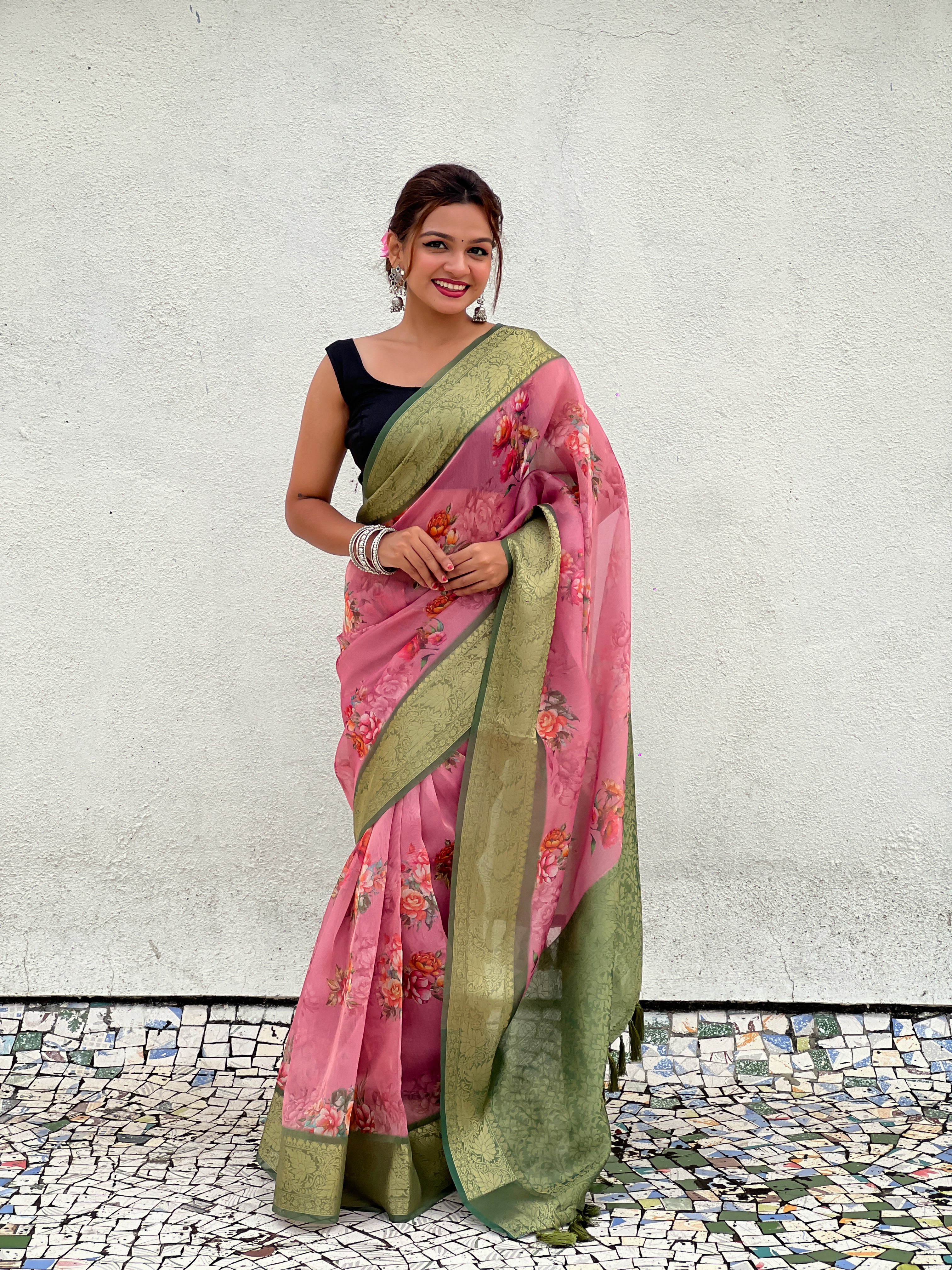 PINK BANARASI SILK BLEND SAREE