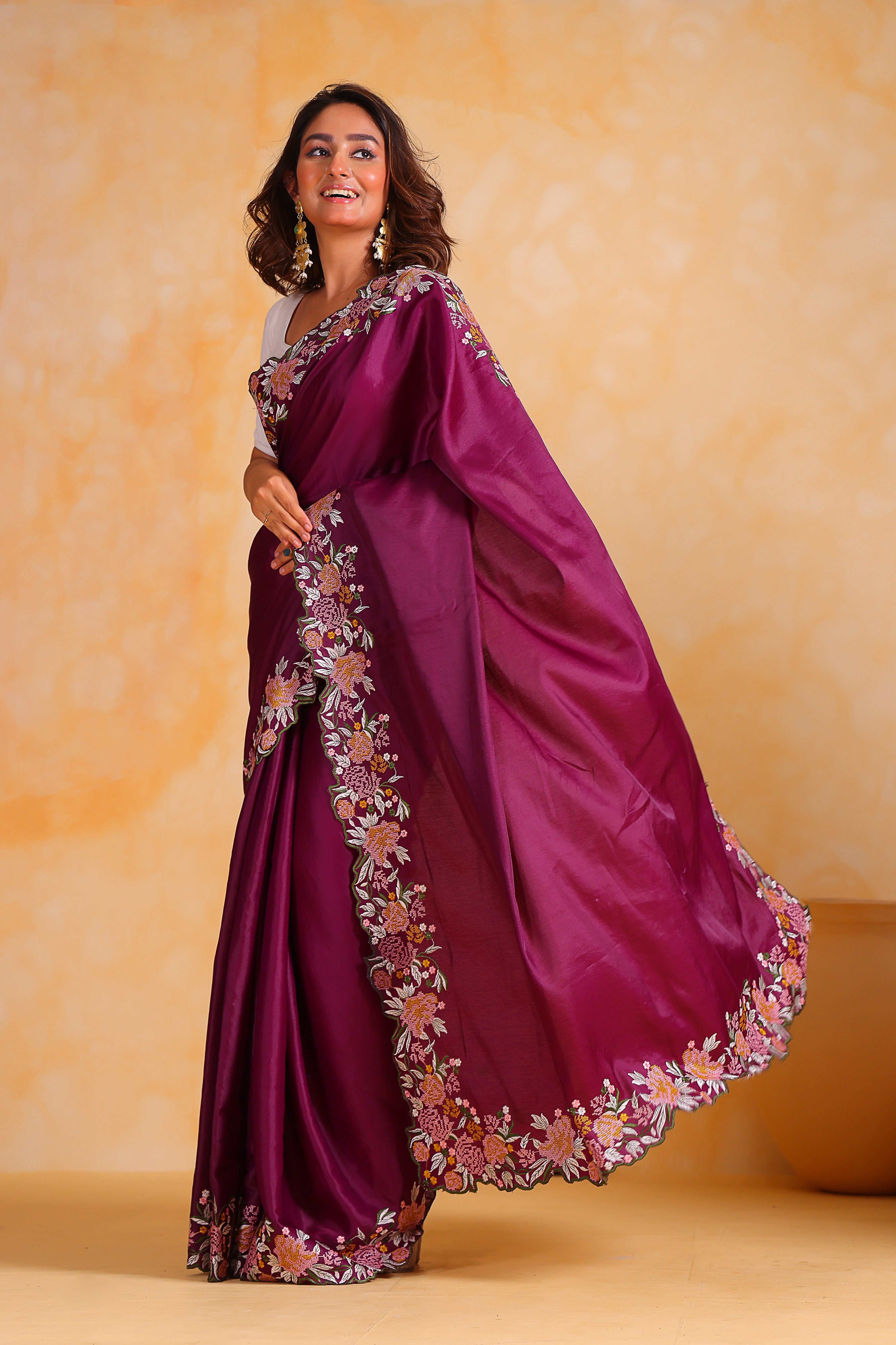 Purple Tussar silk Saree With Tussar silk Blouse