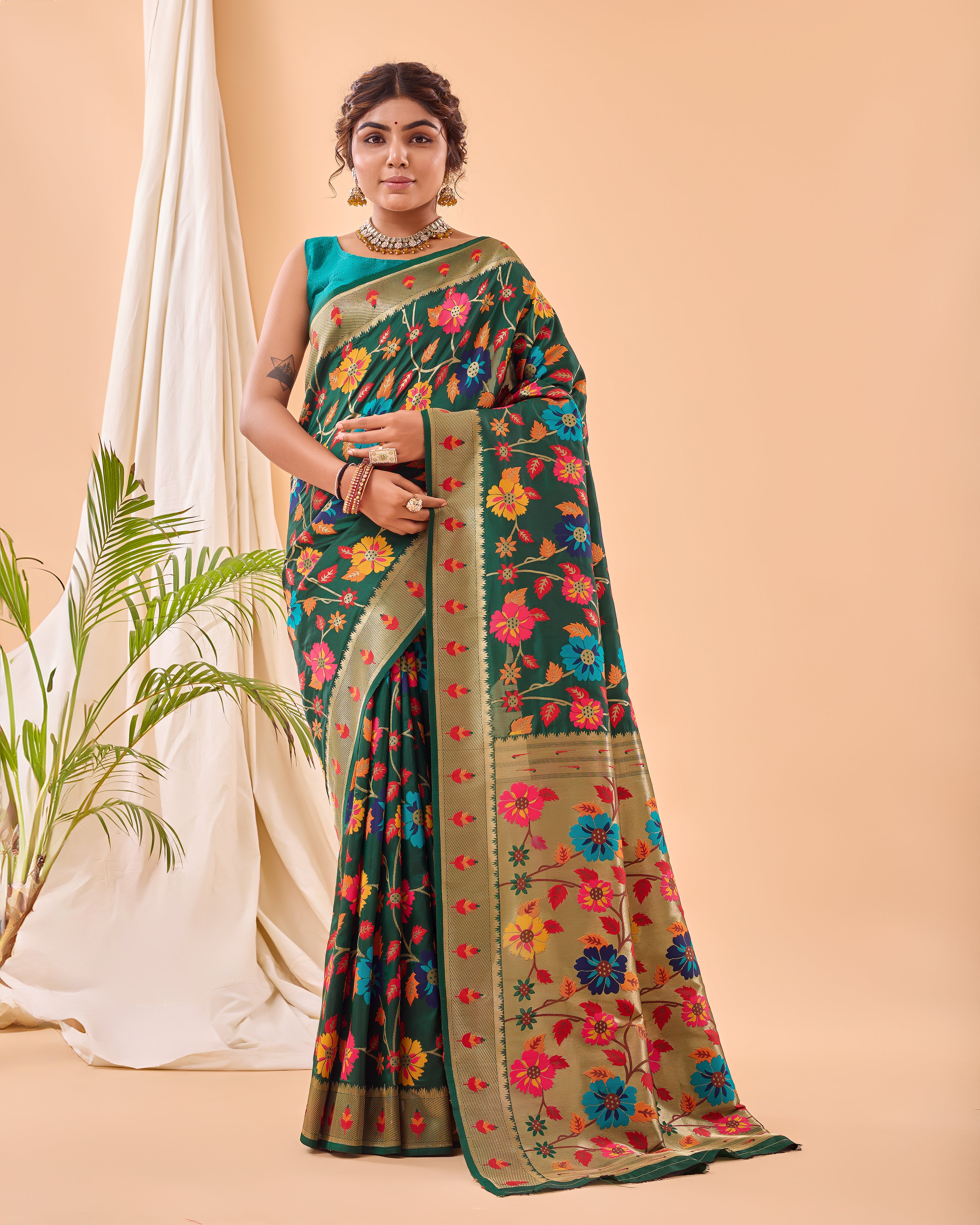 DARK GREEN Pure paithani silk SAREE